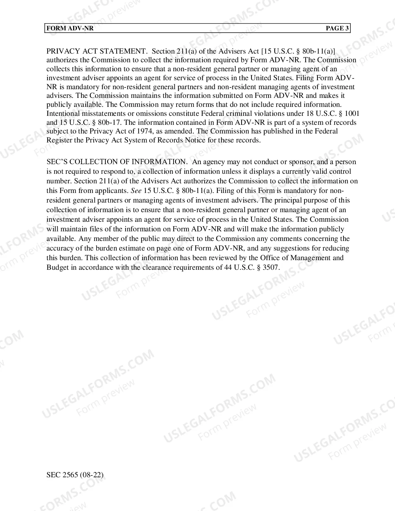 Preview Form ADV-NR
