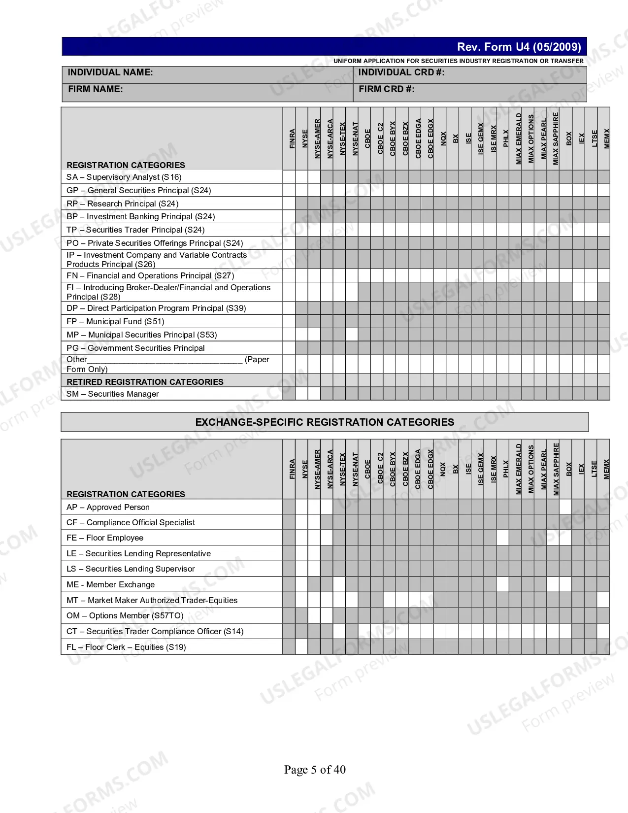 Preview UNIFORM APPLICATION FOR SECURITIES INDUSTRY REGISTRATION OR TRANSFER Form U4