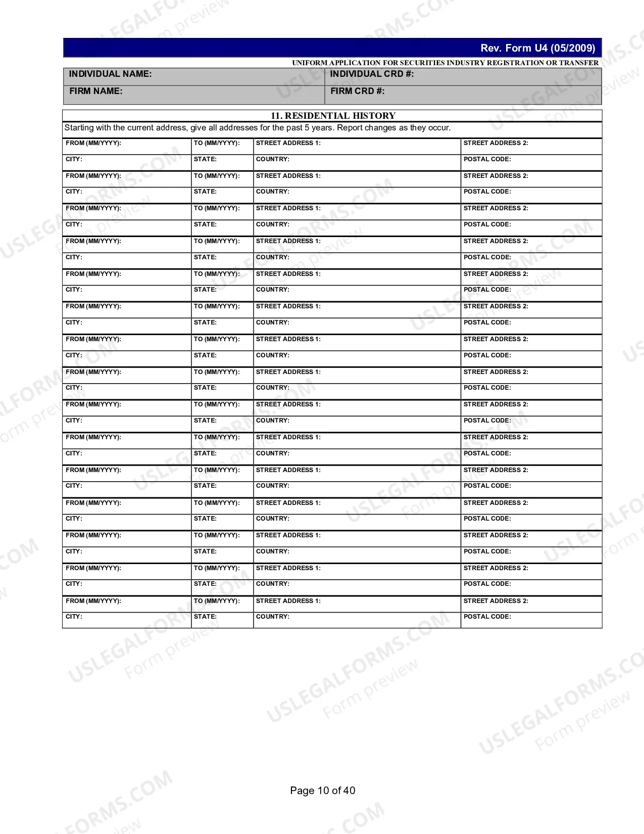 Preview UNIFORM TERMINATION NOTICE FOR SECURITIES INDUSTRY REGISTRATION Form U5
