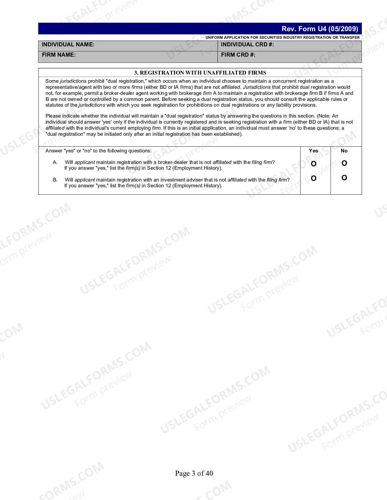 Preview UNIFORM TERMINATION NOTICE FOR SECURITIES INDUSTRY REGISTRATION Form U5