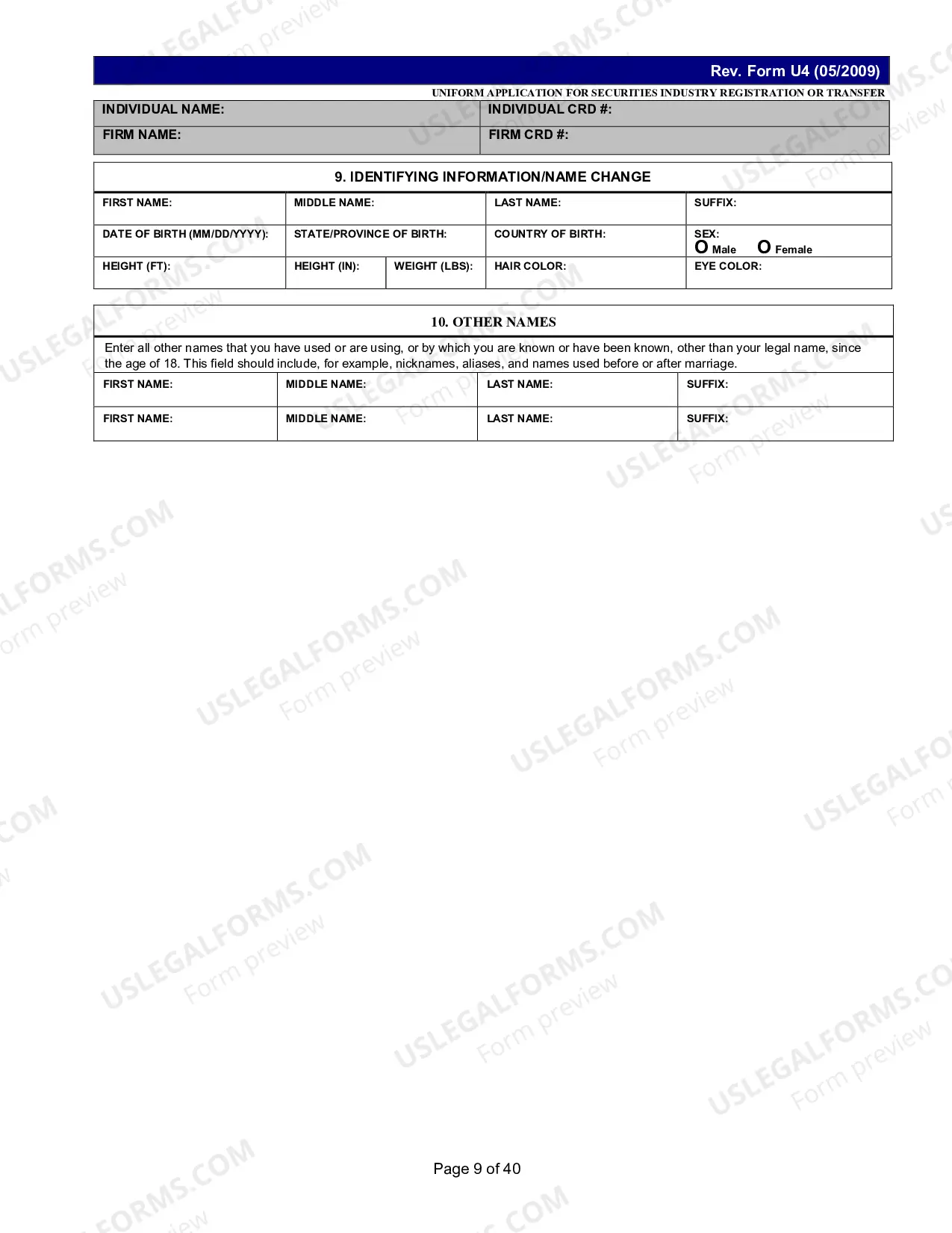 Preview UNIFORM TERMINATION NOTICE FOR SECURITIES INDUSTRY REGISTRATION Form U5