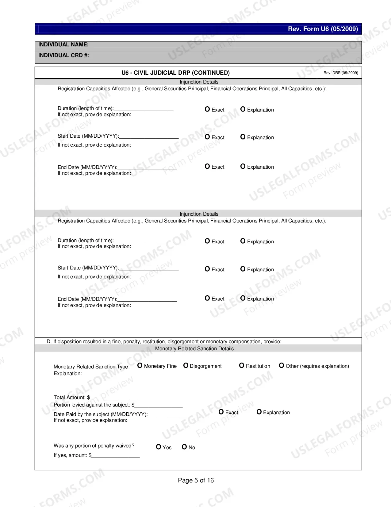 Preview Form U6 for CRD Individual
