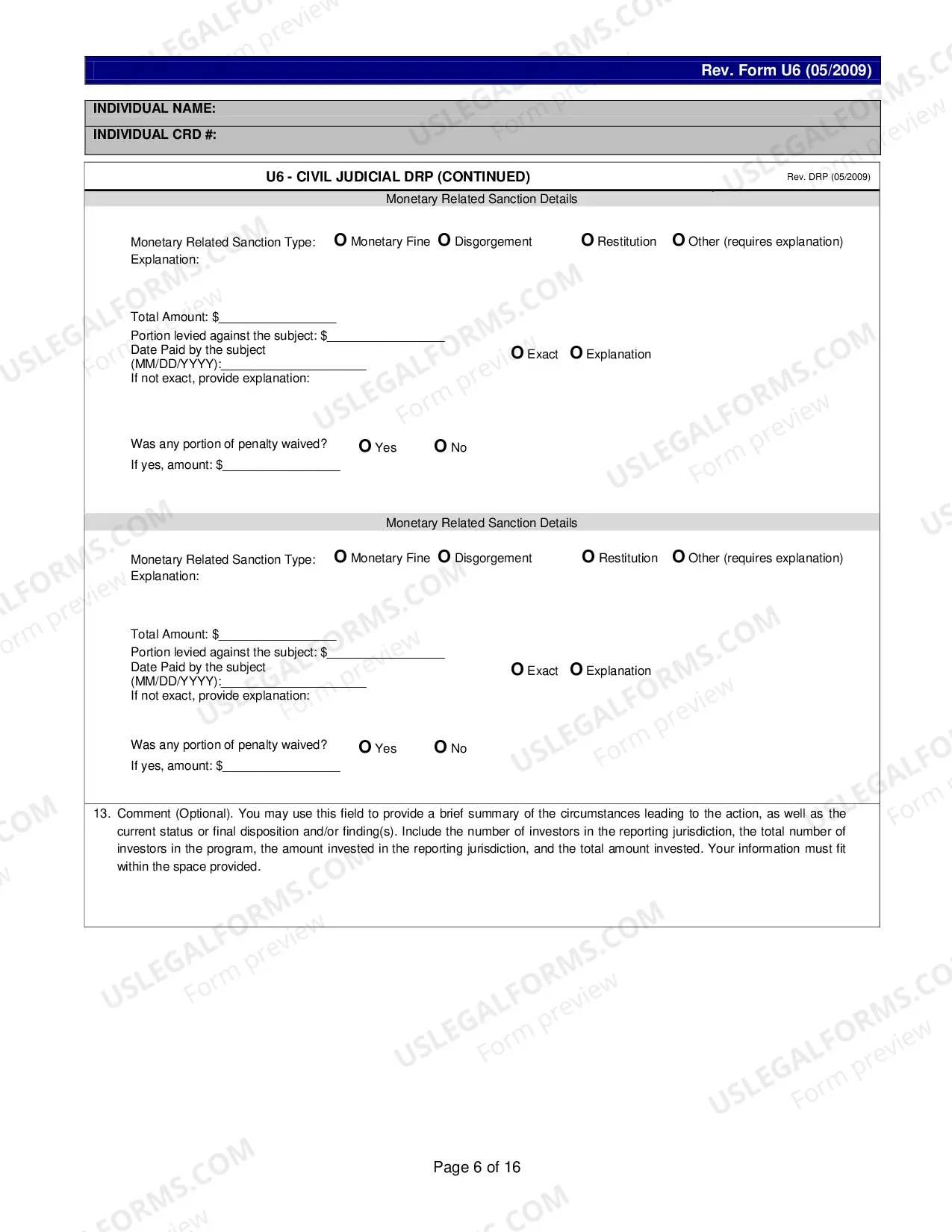 Preview Form U6 for CRD Individual