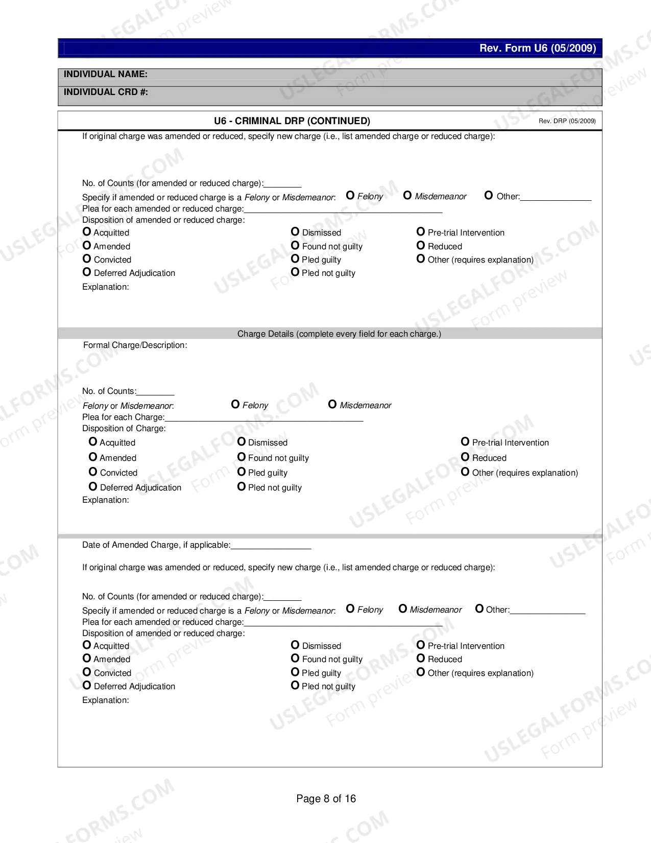 Preview Form U6 for CRD Individual