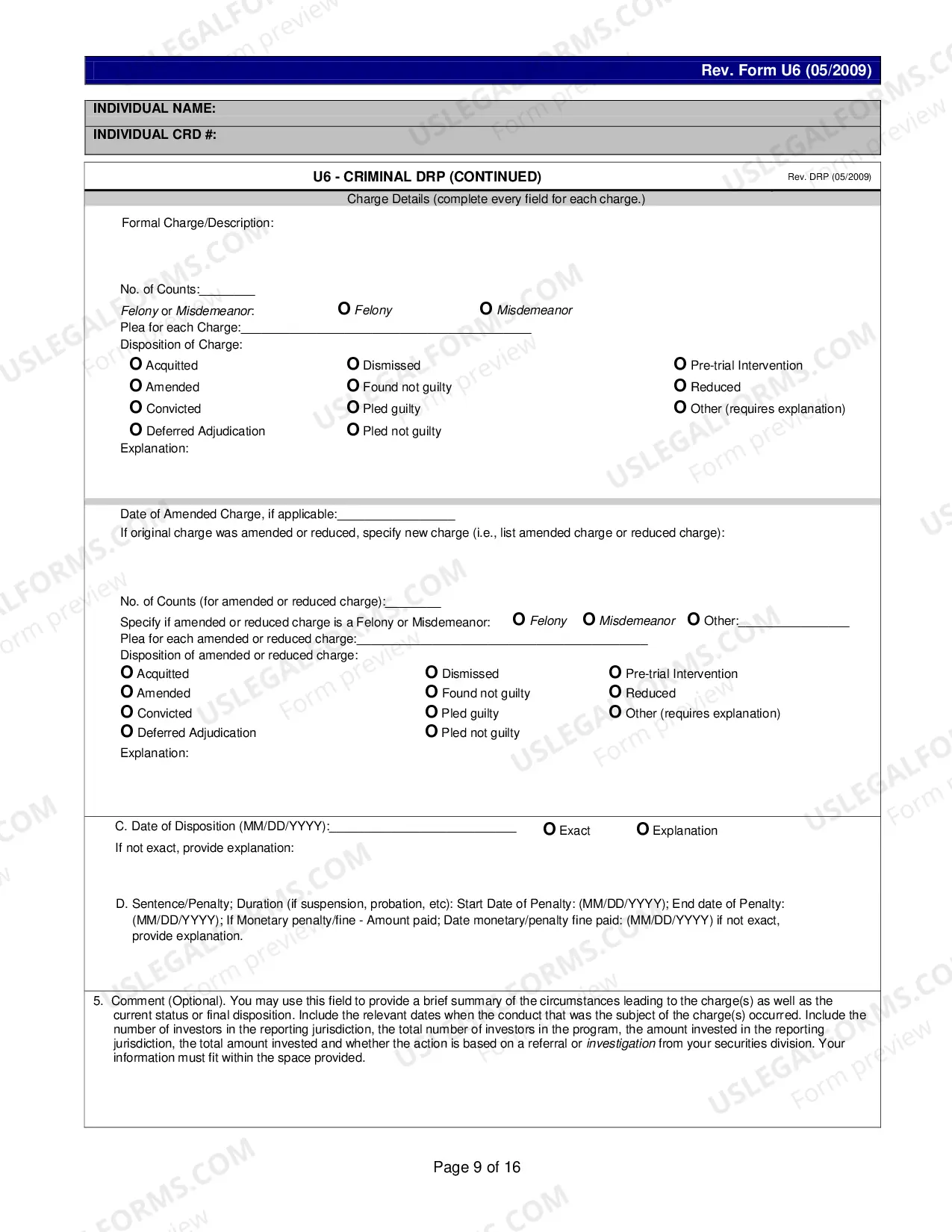 Preview Form U6 for CRD Individual