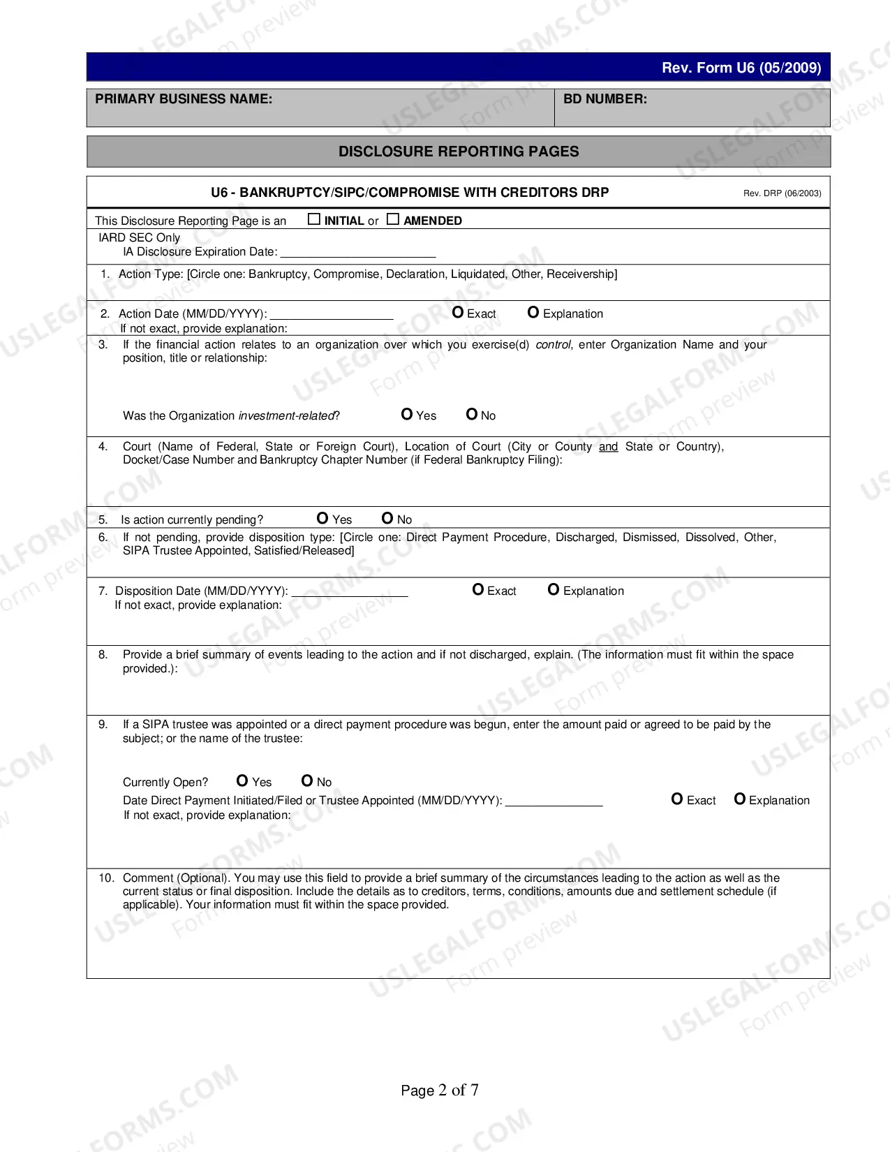 Preview Form U6 for CRD/IARD Organization