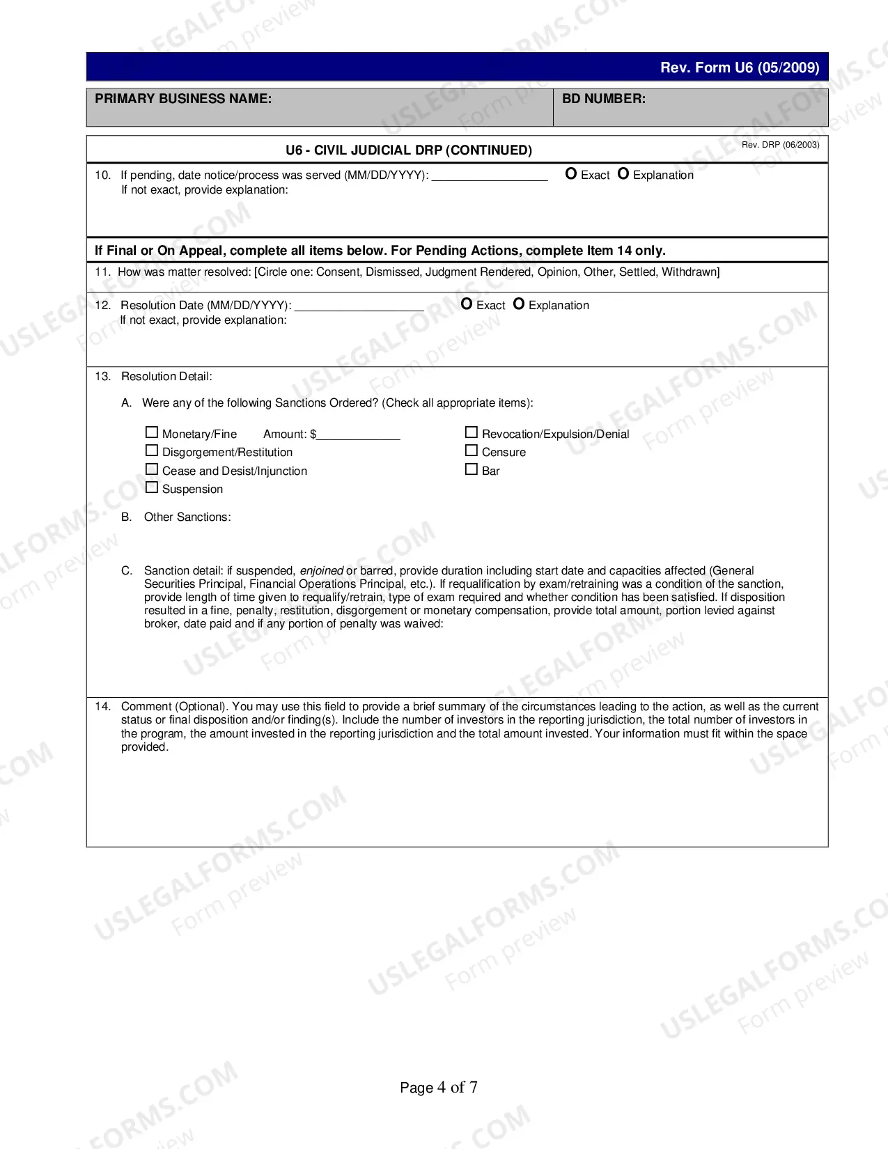 Preview Form U6 for CRD/IARD Organization