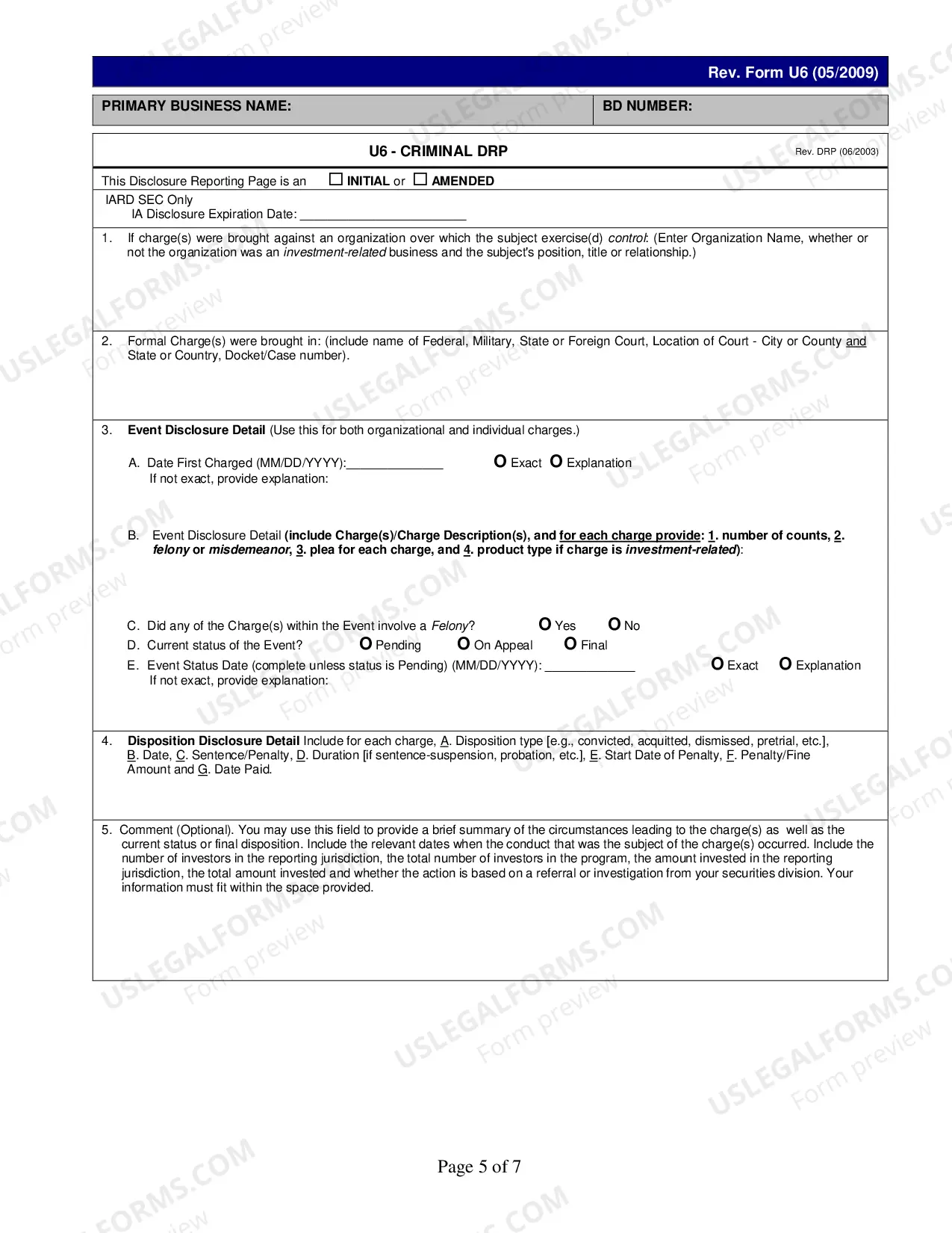 Preview Form U6 for CRD/IARD Organization