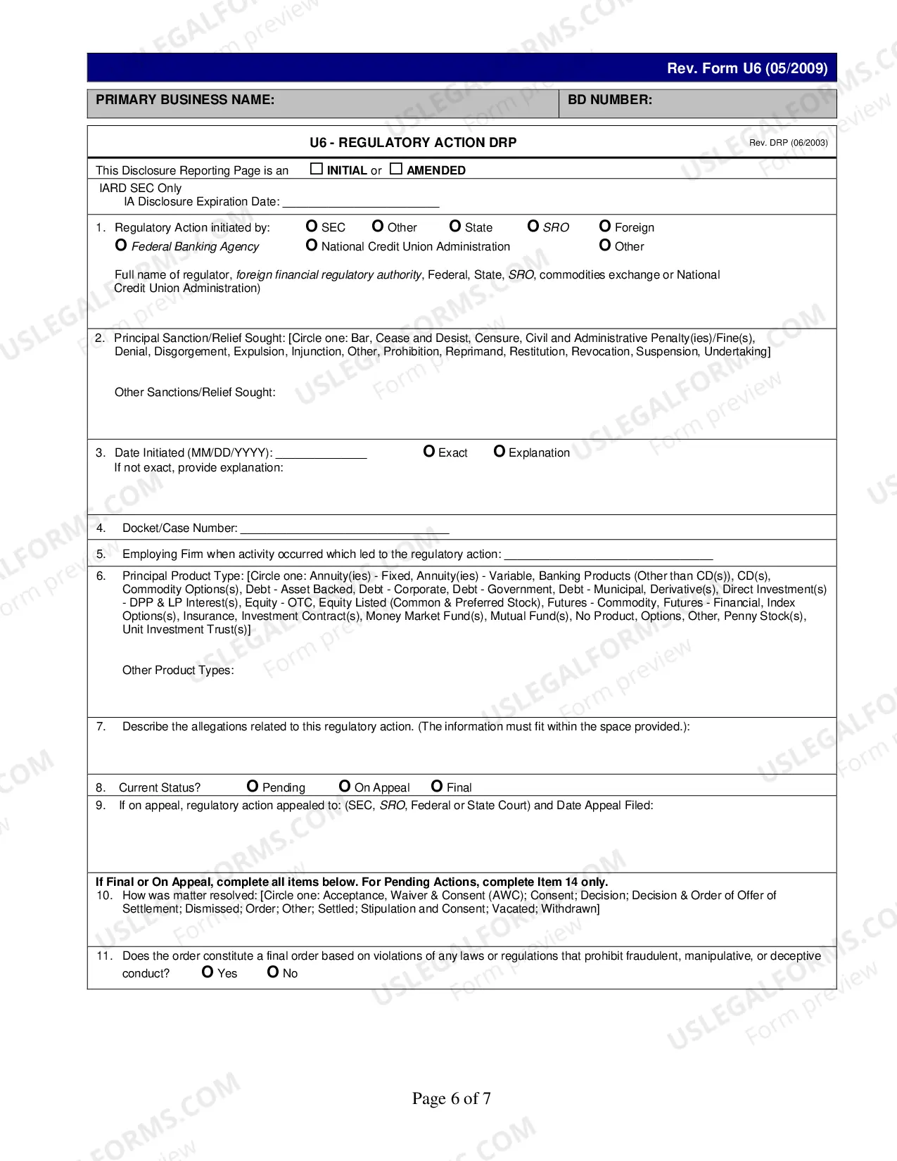 Preview Form U6 for CRD/IARD Organization