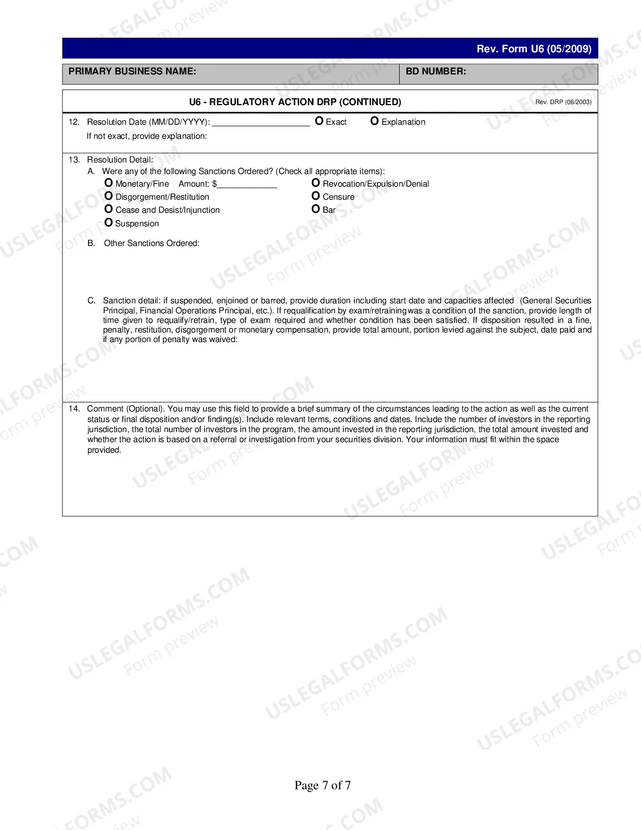 Preview Form U6 for CRD/IARD Organization