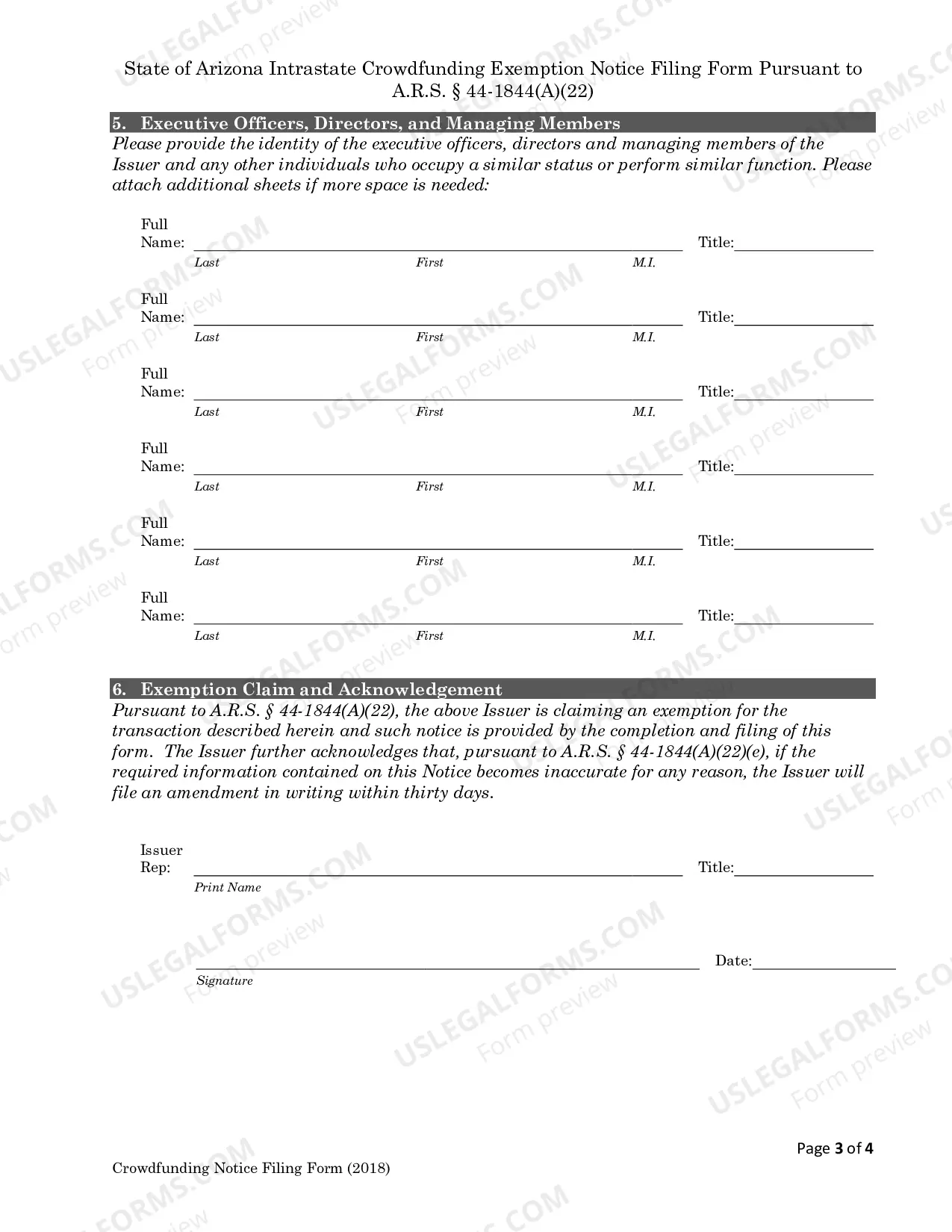 Preview Intrastate Crowdfunding Exemption Notice Filing Form