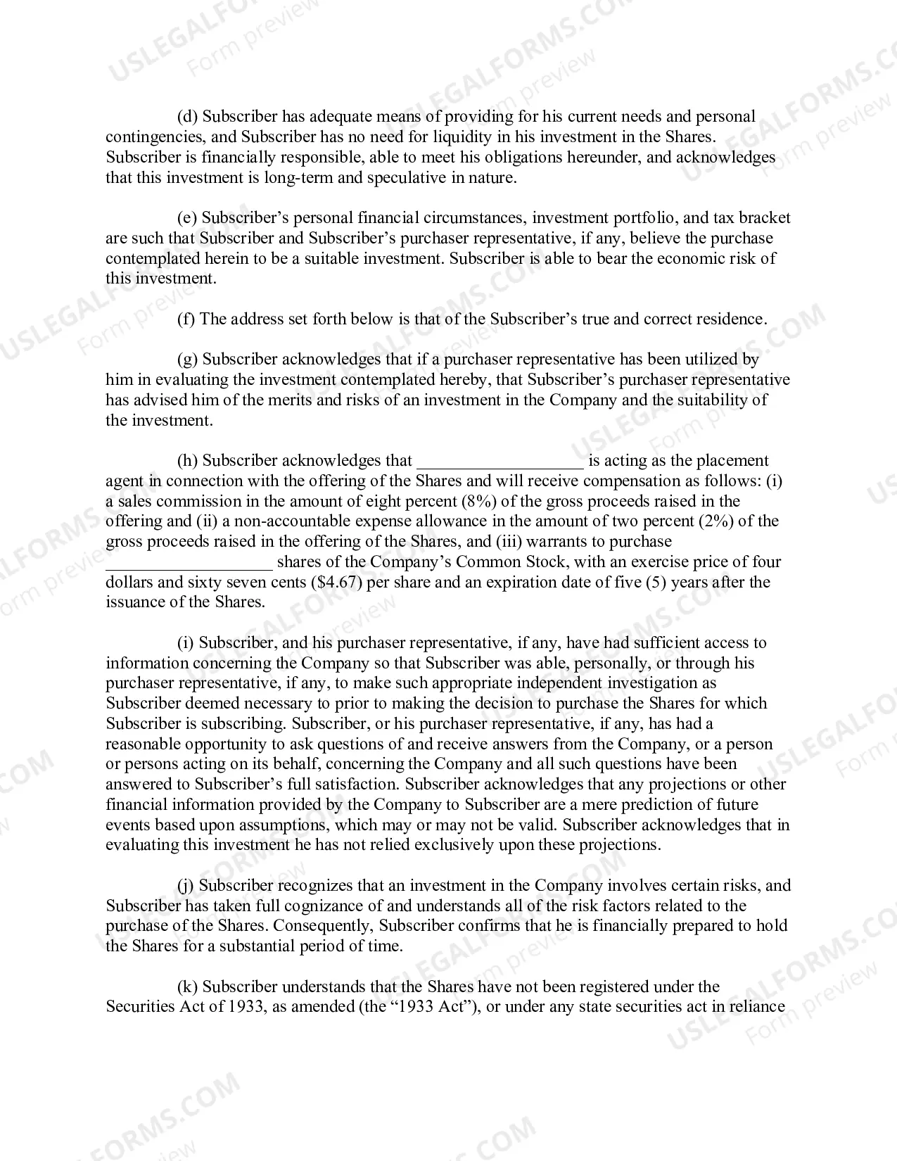 Preview Accredited Investor Subscription Agreement