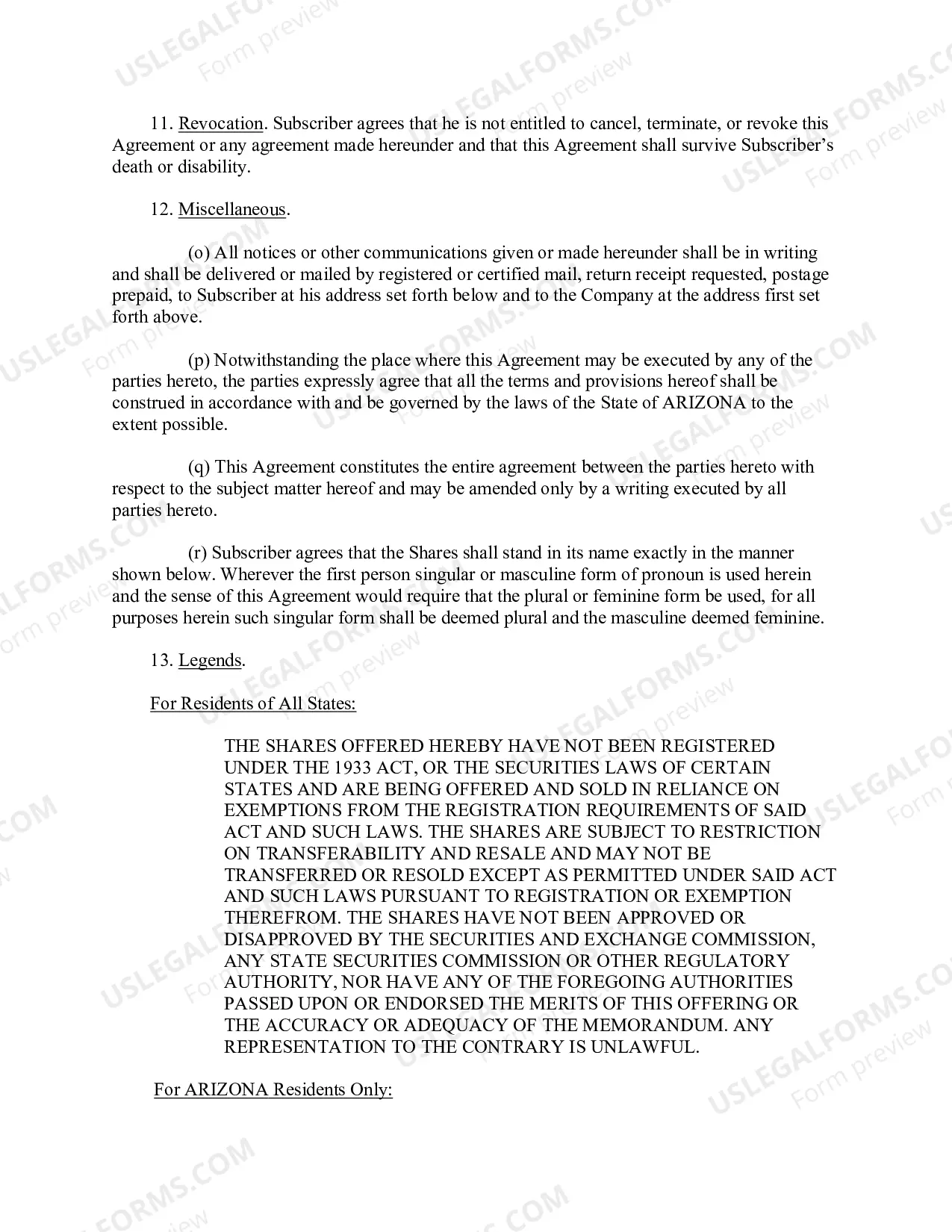 Preview Accredited Investor Subscription Agreement