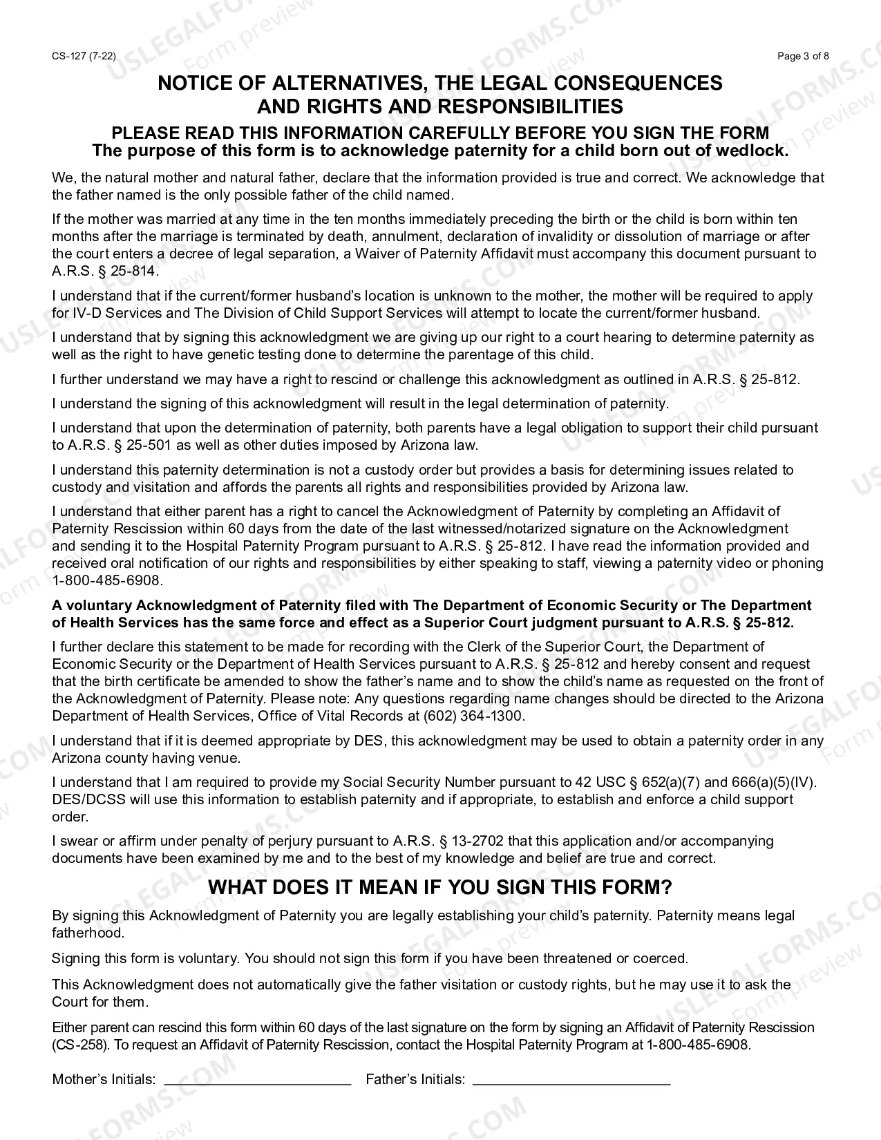 Preview Acknowledgment of Paternity and Additional Information Regarding the Father - English and Spanish