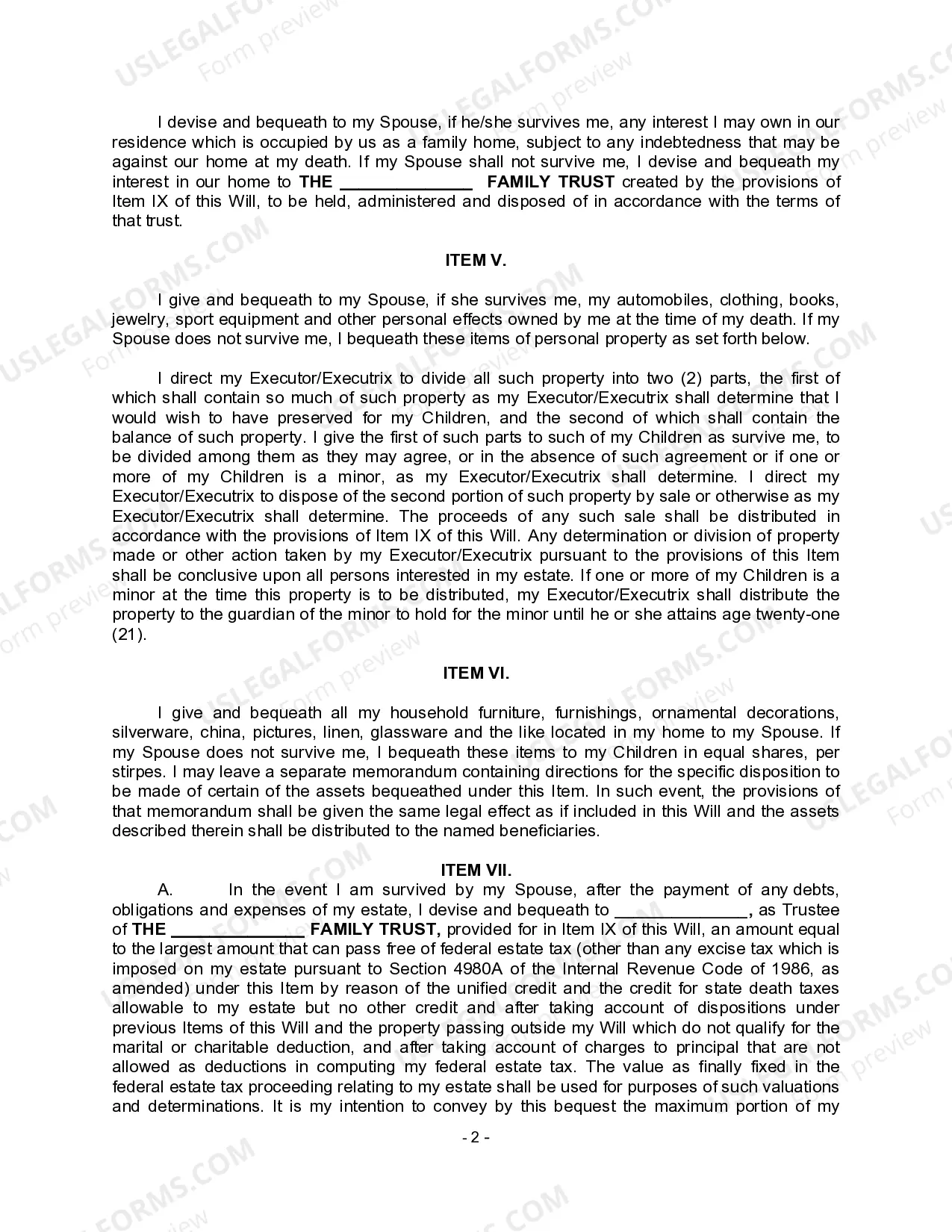 Preview Complex Will with Credit Shelter Marital Trust for Large Estates