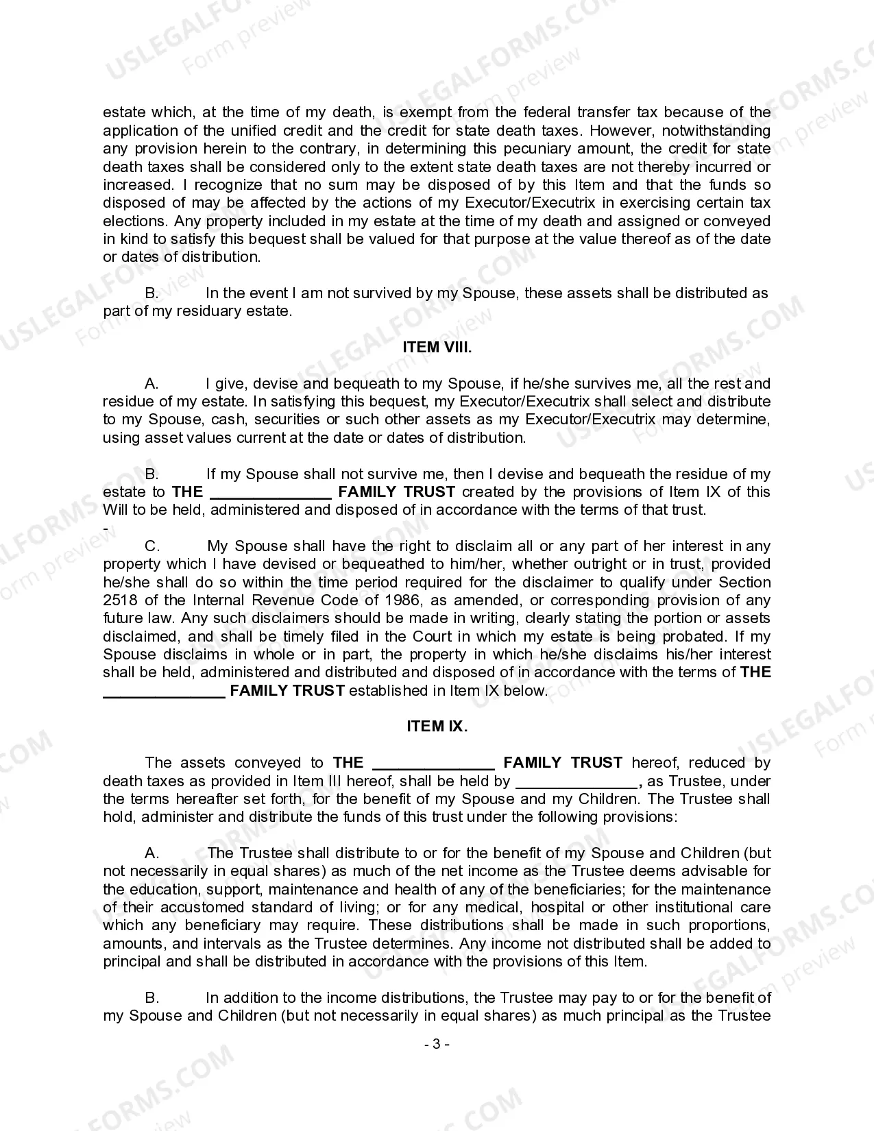 Preview Complex Will with Credit Shelter Marital Trust for Large Estates