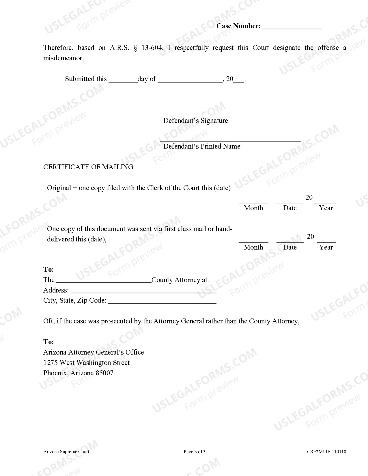 Preview Application to Designate a Class 6 Undesignated Felony as a Misdemeanor