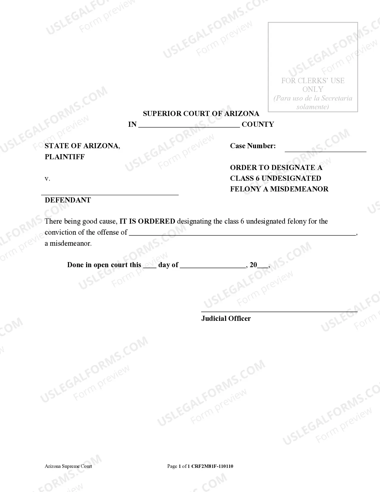 Preview Order to Designate a Class 6 Undesignated Felony a Misdemeanor