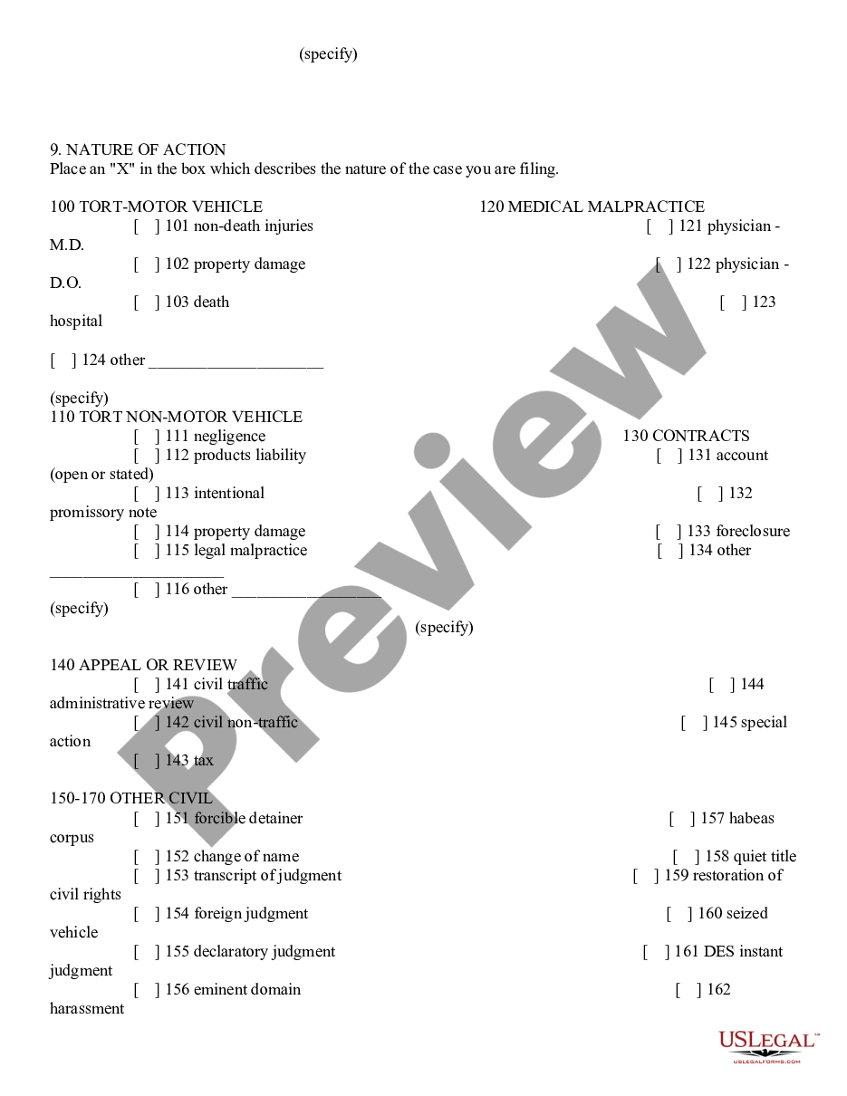 page 1 Civil Cover Sheet - Entry and Detainer preview
