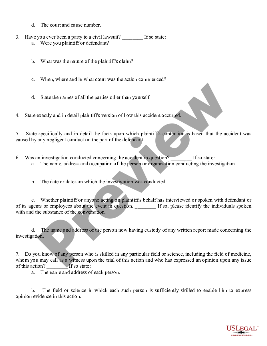 page 1 Personal Injury Interrogatory preview