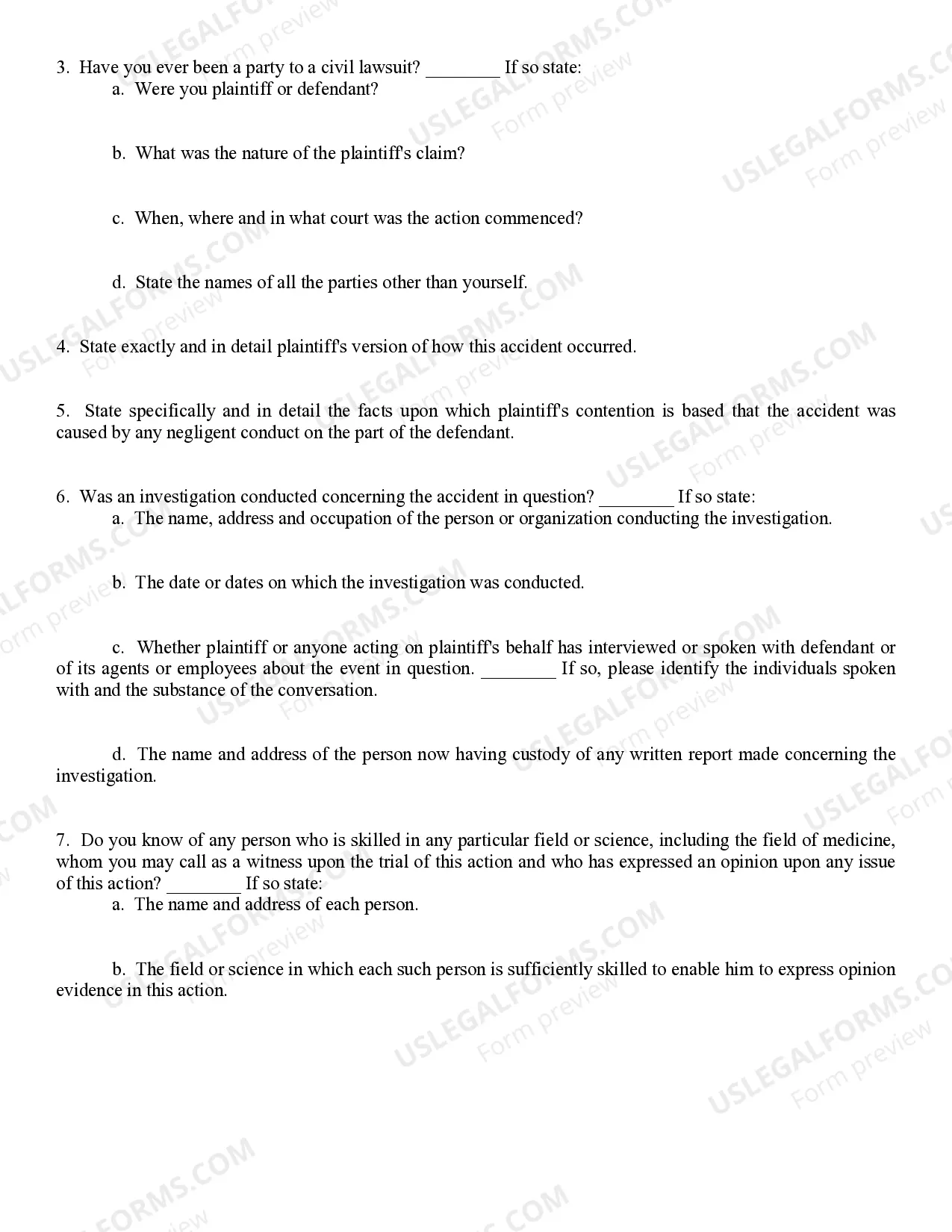 Preview Personal Injury Interrogatory
