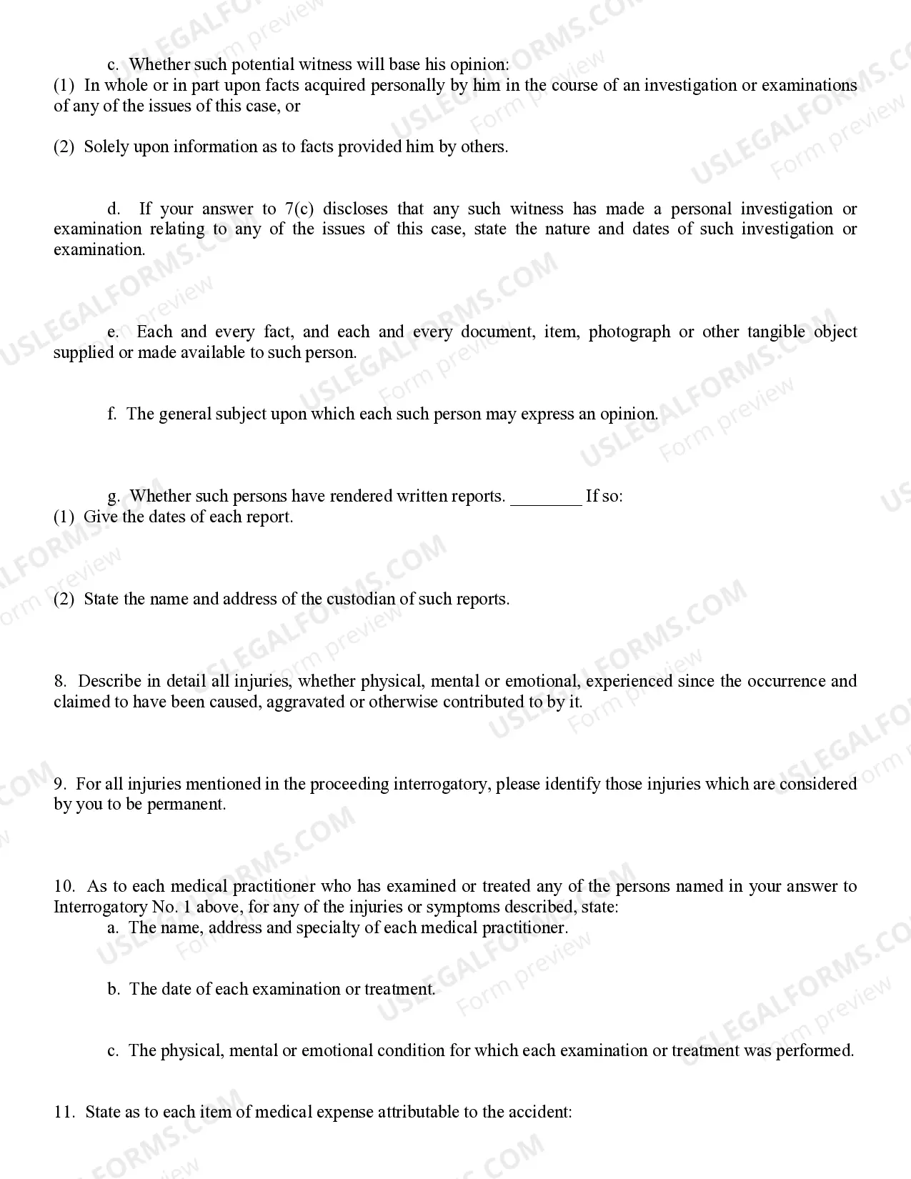 Preview Personal Injury Interrogatory