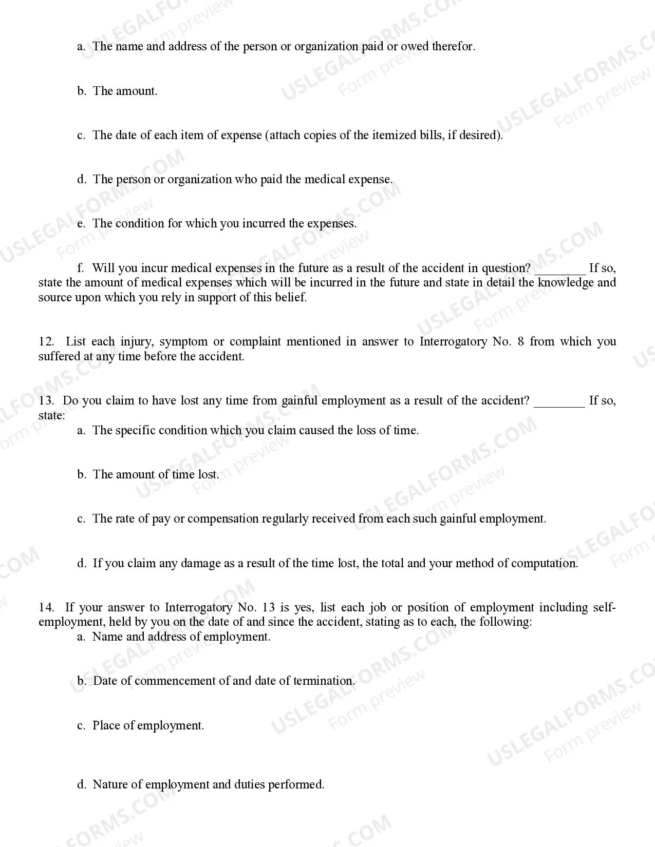 Preview Personal Injury Interrogatory