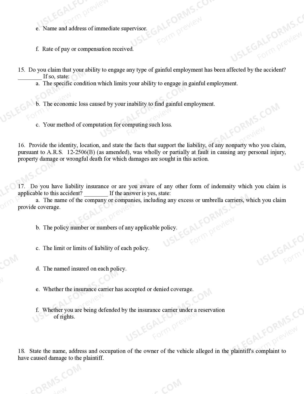 Preview Personal Injury Interrogatory