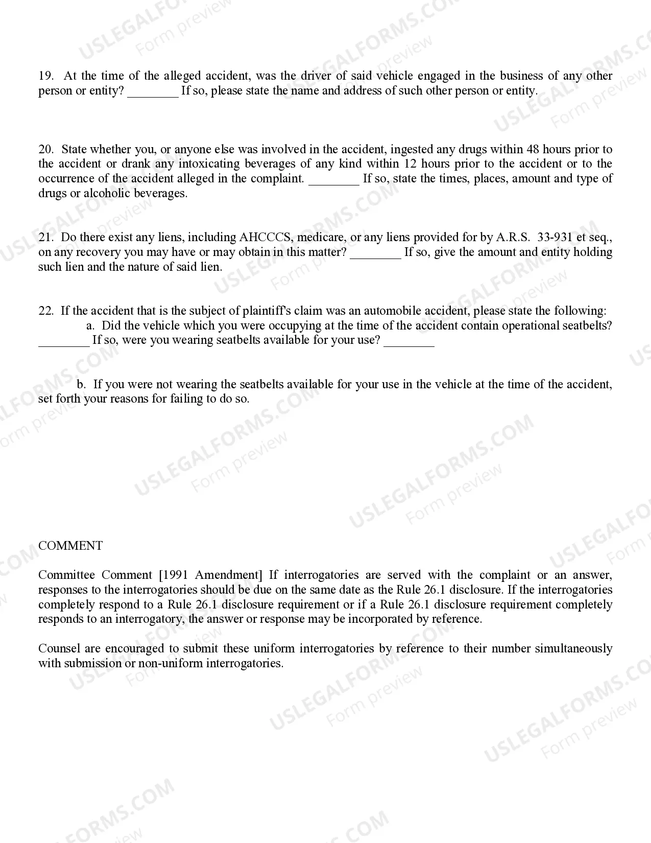 Preview Personal Injury Interrogatory