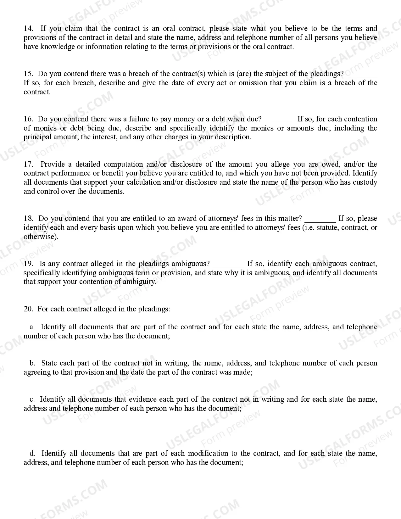 Preview Contract Interrogatory