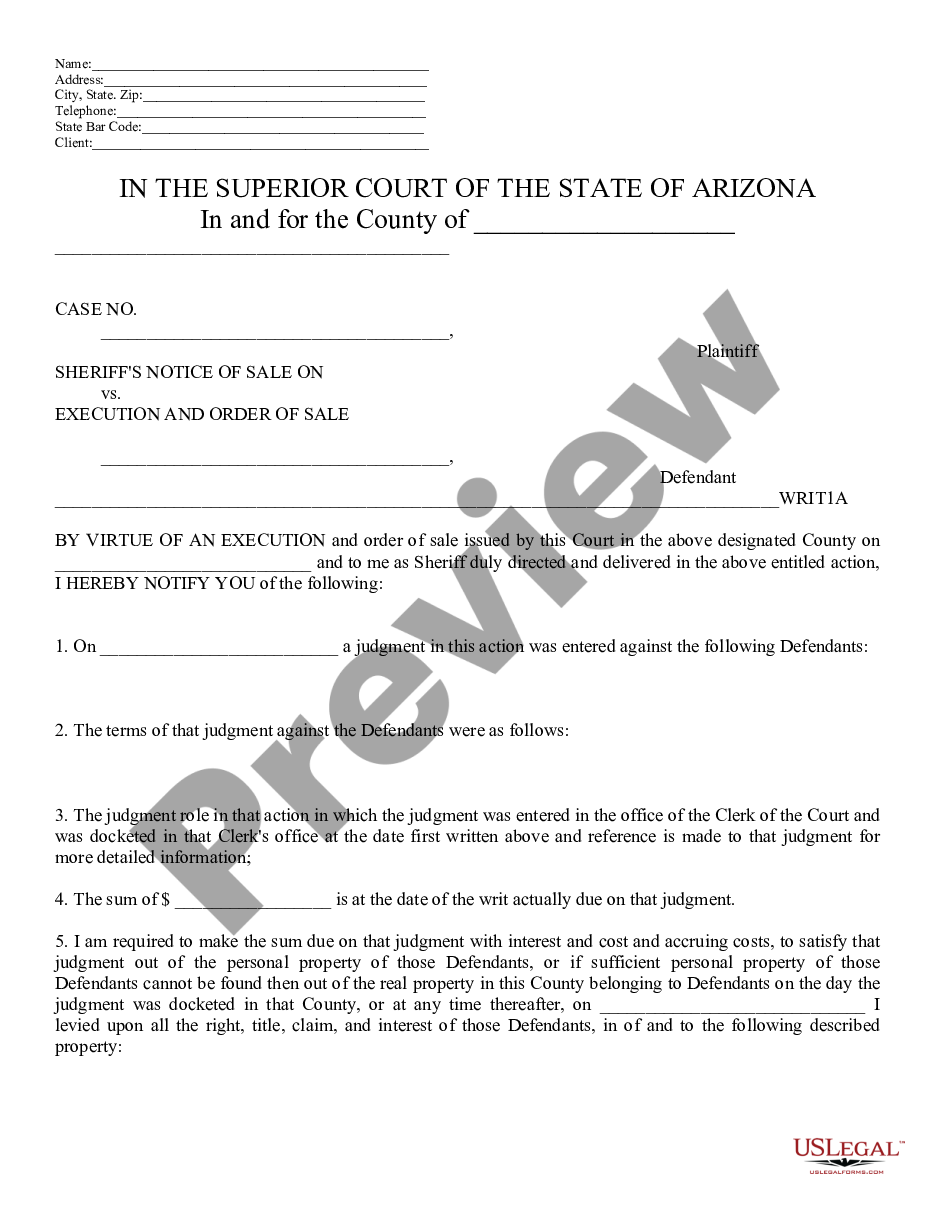 page 0 Sheriff's Notice of Sale on Execution and Order of Sale preview