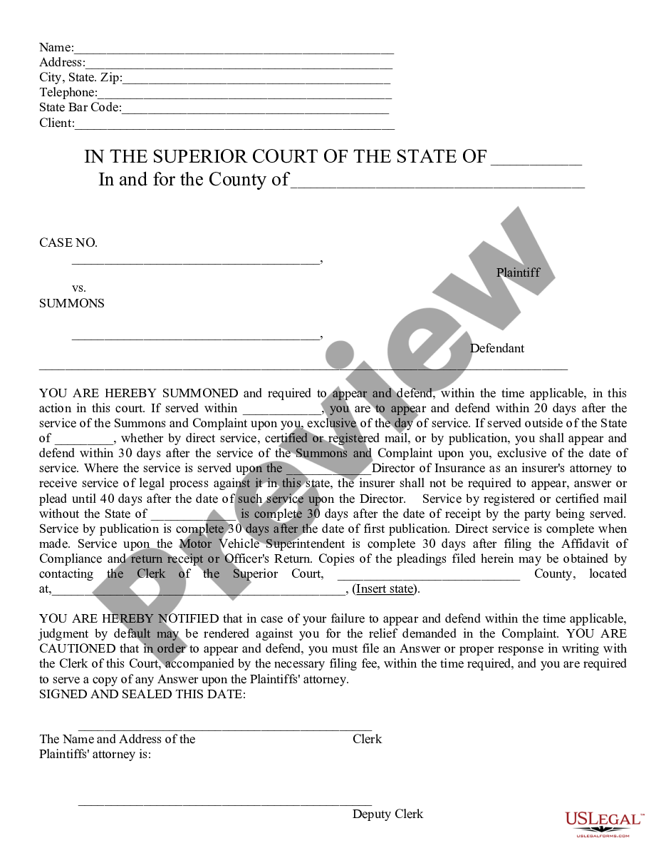 page 0 Summons - Civil Suit preview