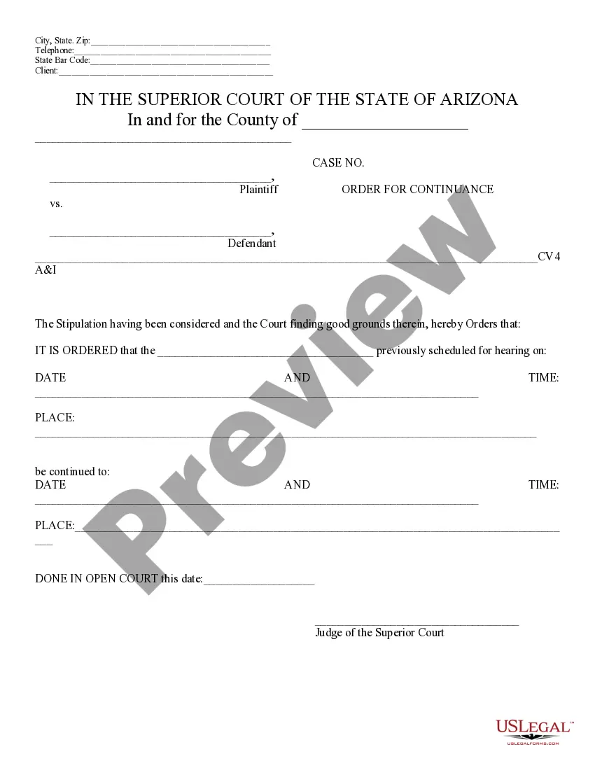 Preview Stipulation for Continuance and Order
