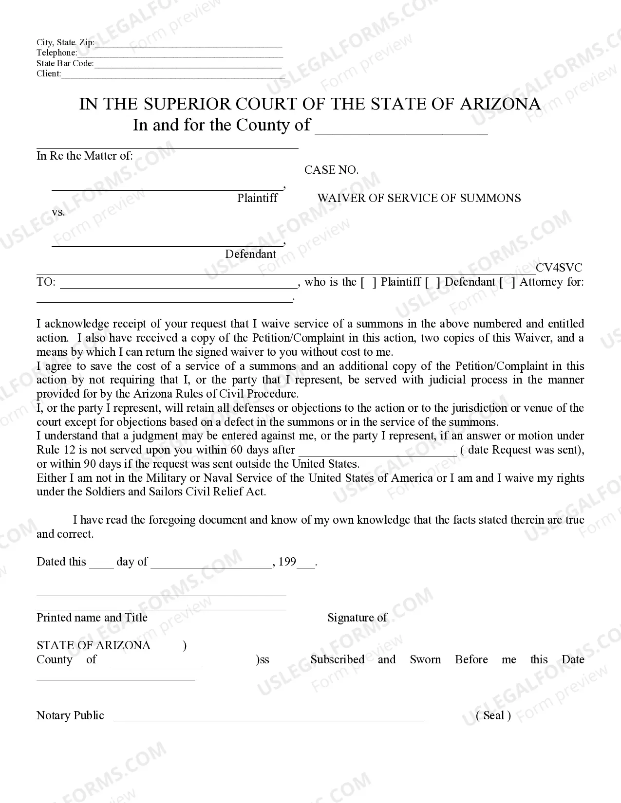 Preview Notice, Waiver, Acceptance of Service