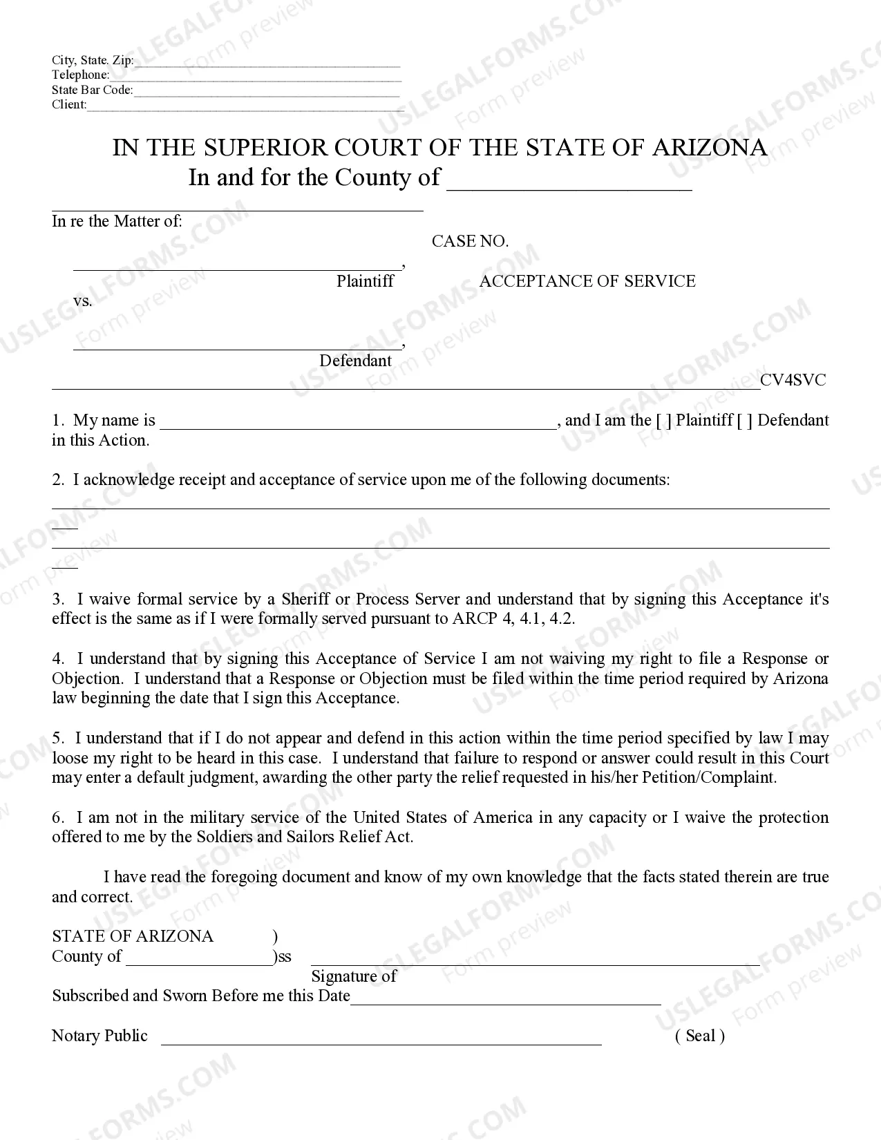 Preview Notice, Waiver, Acceptance of Service