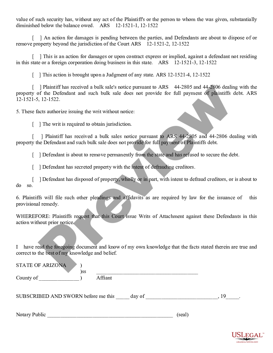 page 1 Application with Affidavit on Attachment without Notice preview
