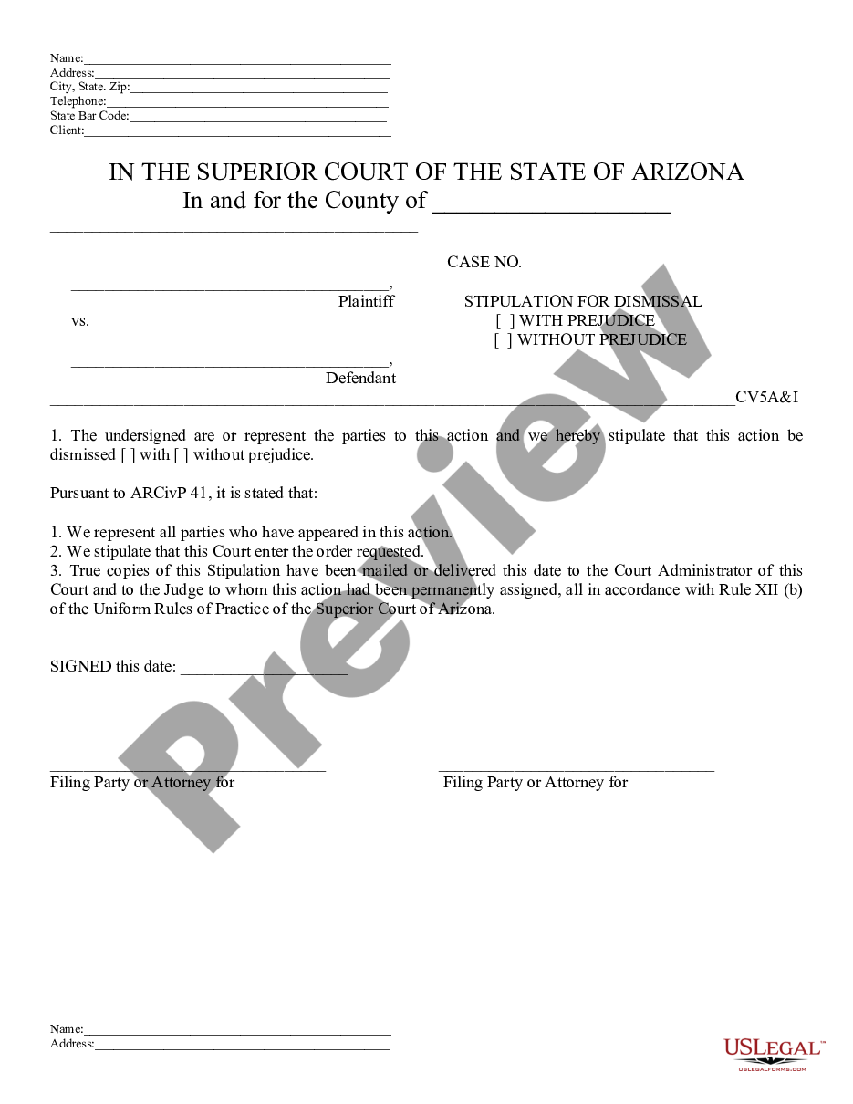 form Stipulation and Order of Dismissal preview
