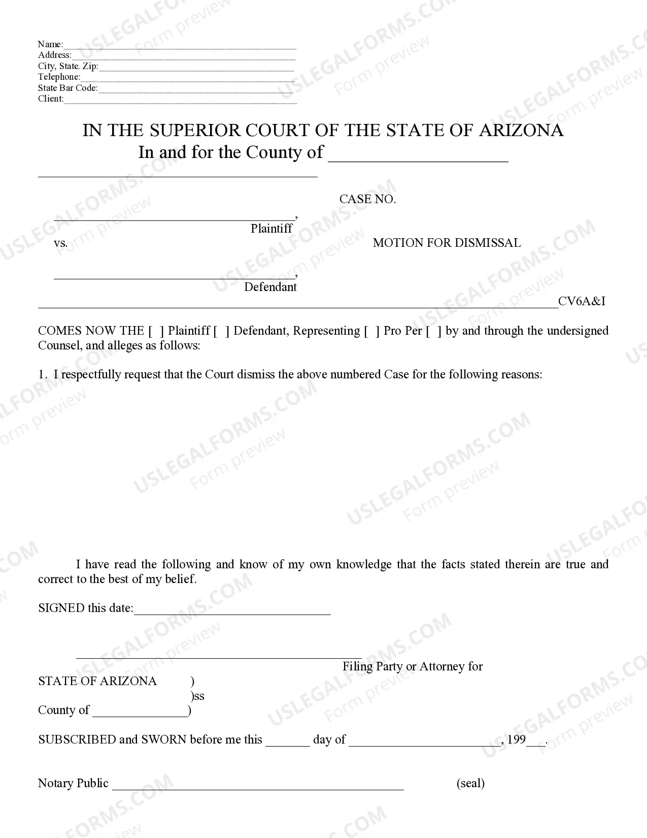 Maricopa Arizona Motion for Dismissal - Dismissal Motion | US Legal Forms