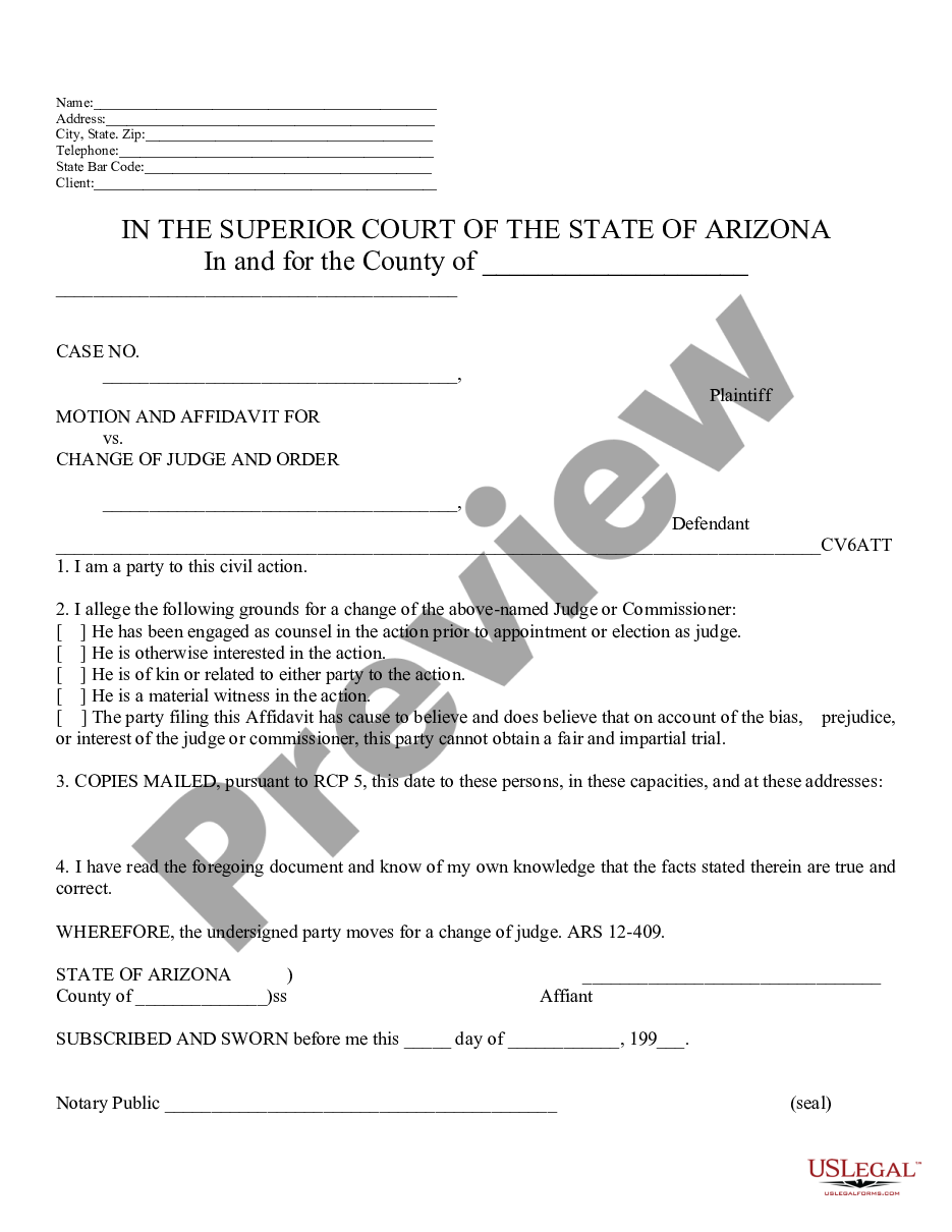 page 2 Motion, Affidavit and Notice for Change of Judge and Order preview