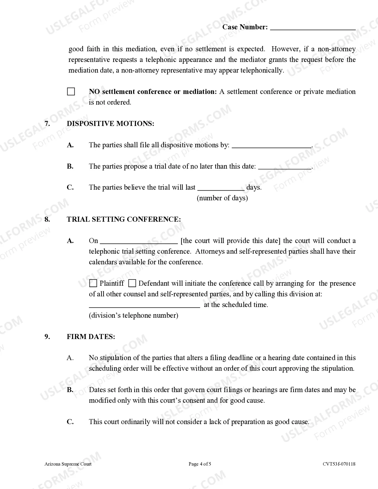 Preview Civil Proposed Scheduling Order - General Jurisdiction Court - Claims over $10,000