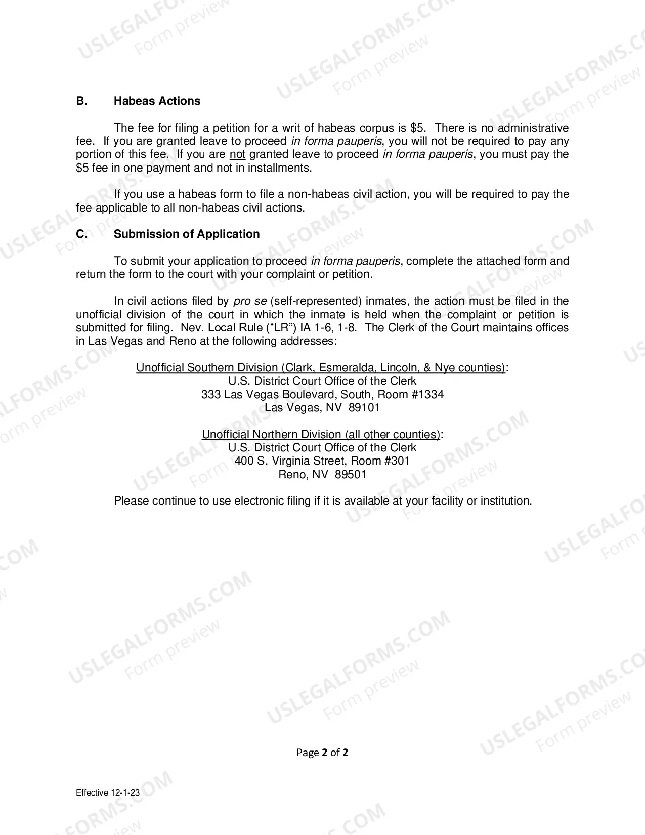 Preview Application To Proceed In Forms Pauperis By A Prisoner (Habeas)