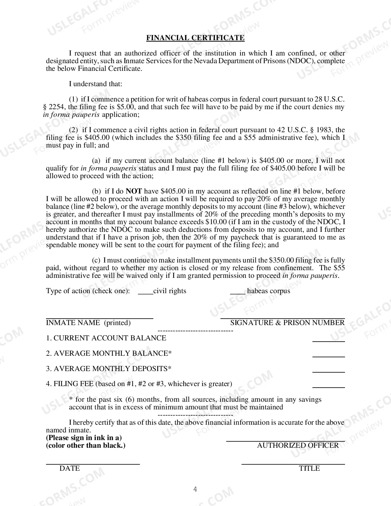 Preview Application To Proceed In Forms Pauperis By A Prisoner (Habeas)
