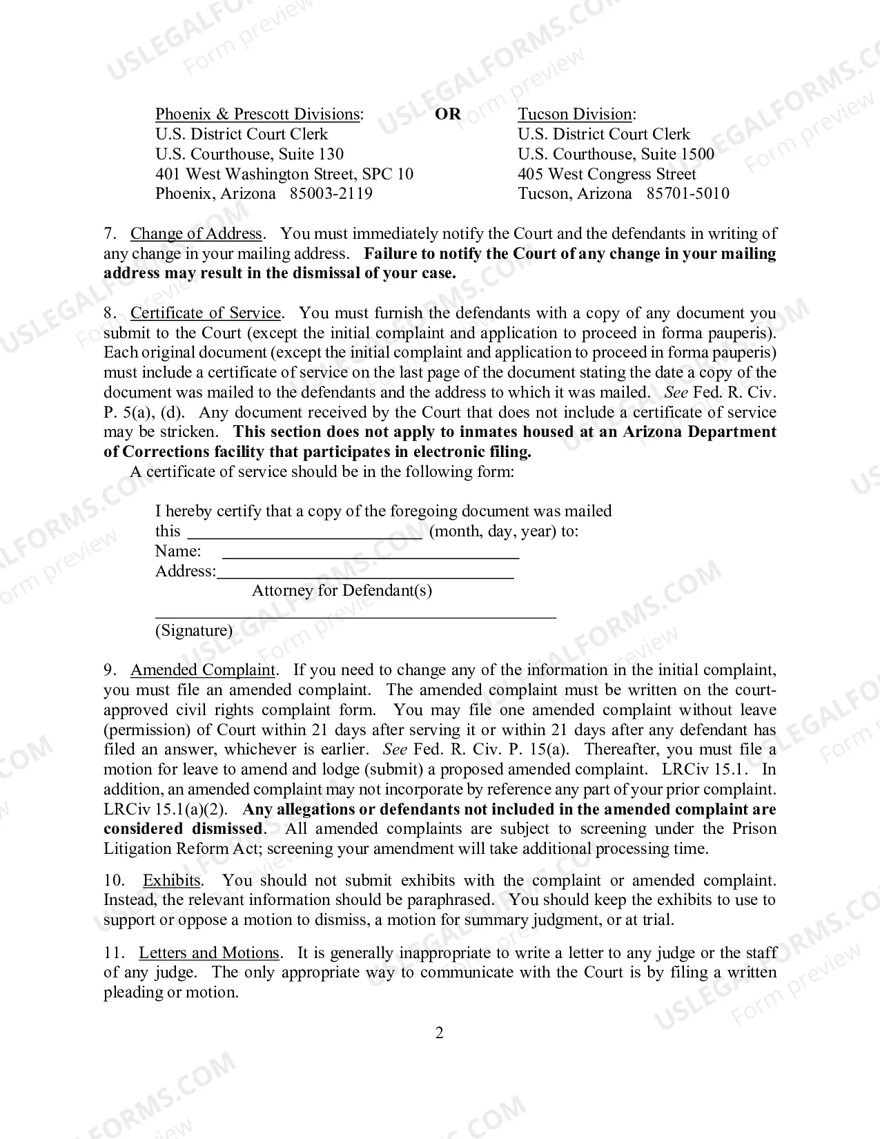 Preview Civil Right Complaint By A Prisoner w-Instructions