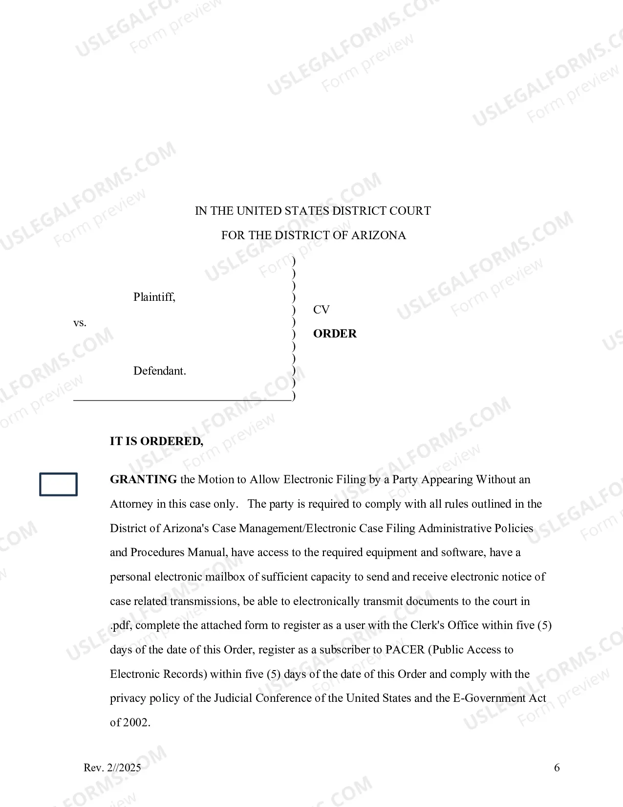 Preview Motion To Allow Electronic Filing By A Party Appearing Without An Attorney And Supporting Information