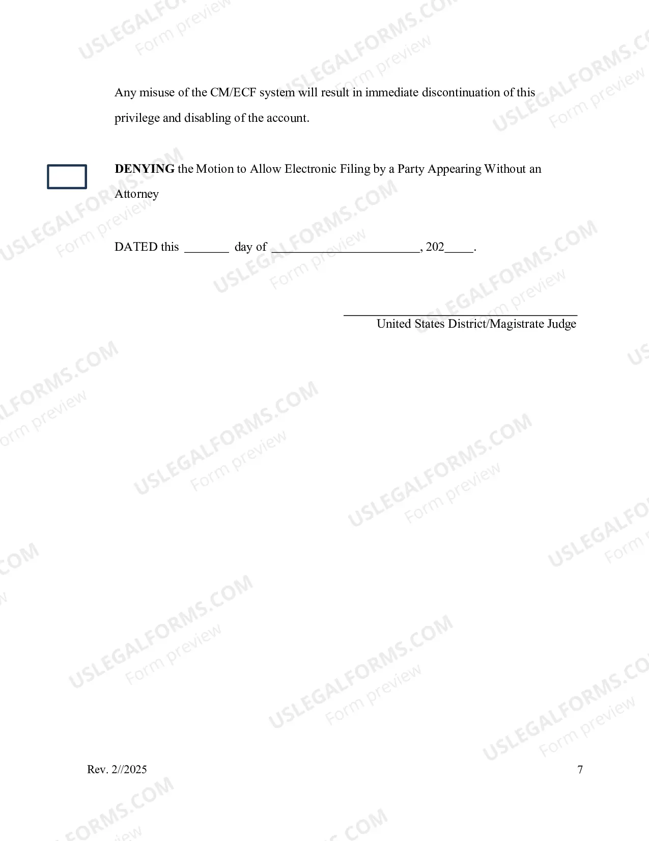 Preview Motion To Allow Electronic Filing By A Party Appearing Without An Attorney And Supporting Information