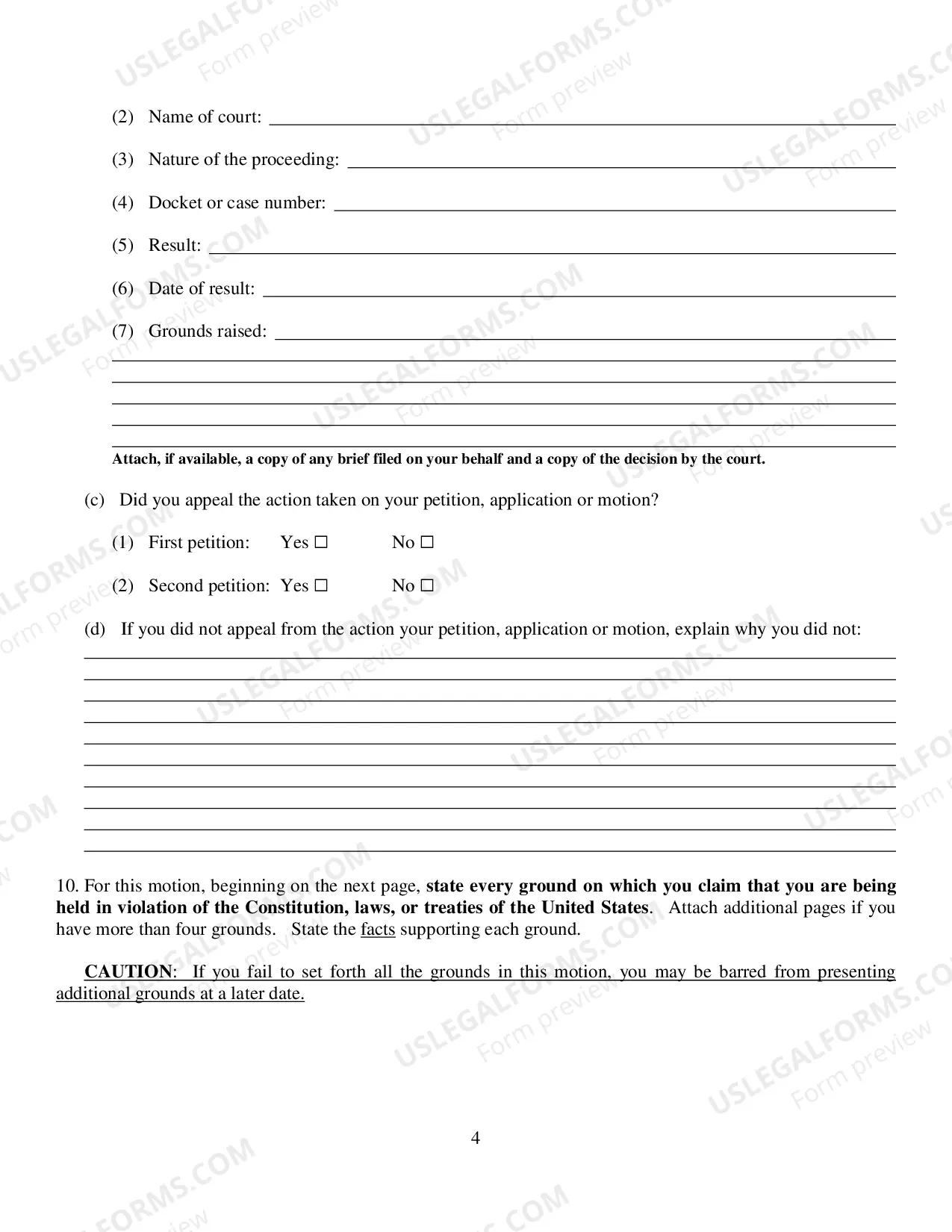Preview Prisoner Form - Motion to Vacate, Set Aside, or Correct Sentence by a Person in Federal Custody Pursuant to 28 U.S.C. 2255