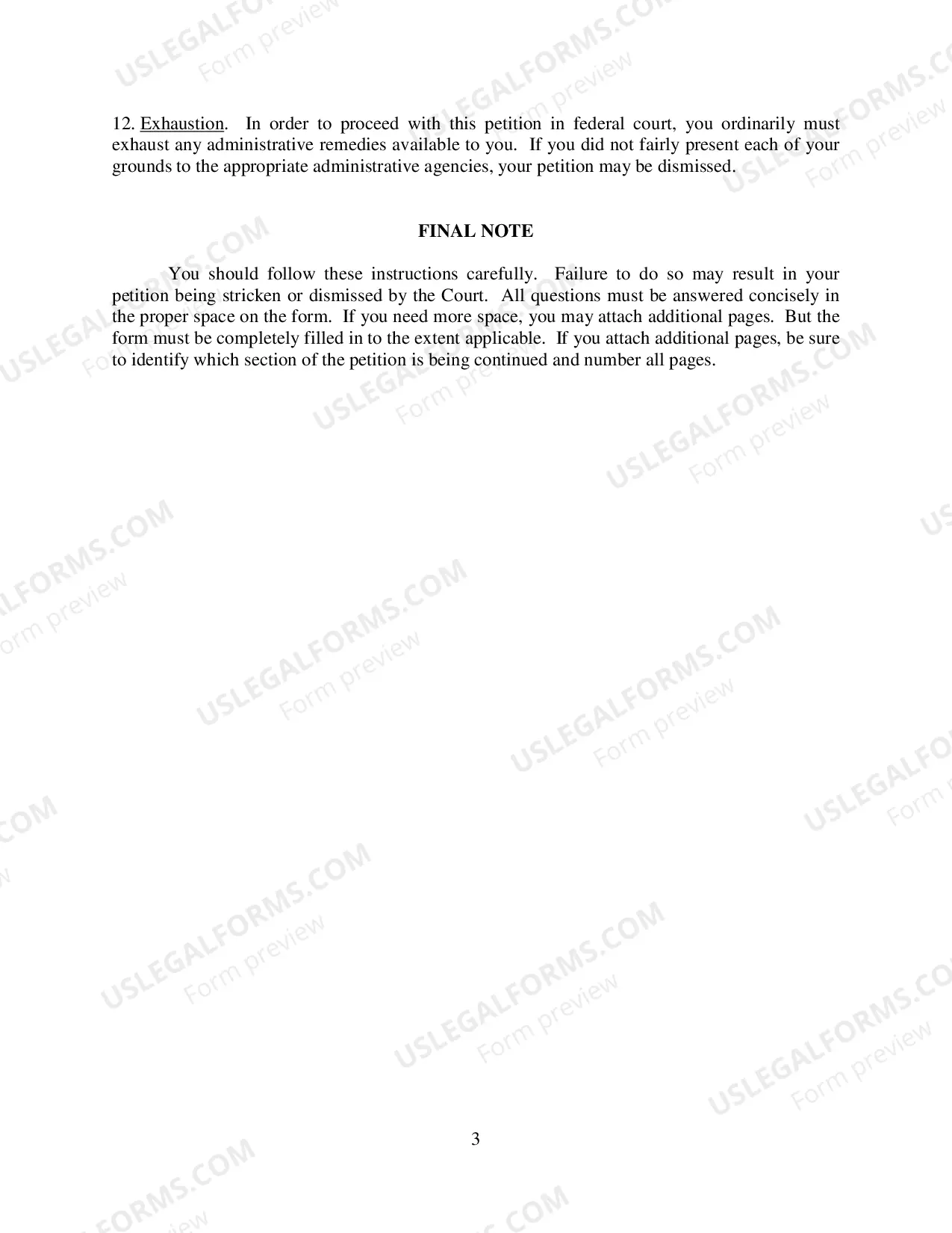 Preview Prisoner Form - Petition for Writ of Habeas Corpus by a Person in Federal Custody Pursuant to 28 U.S.C. 2241