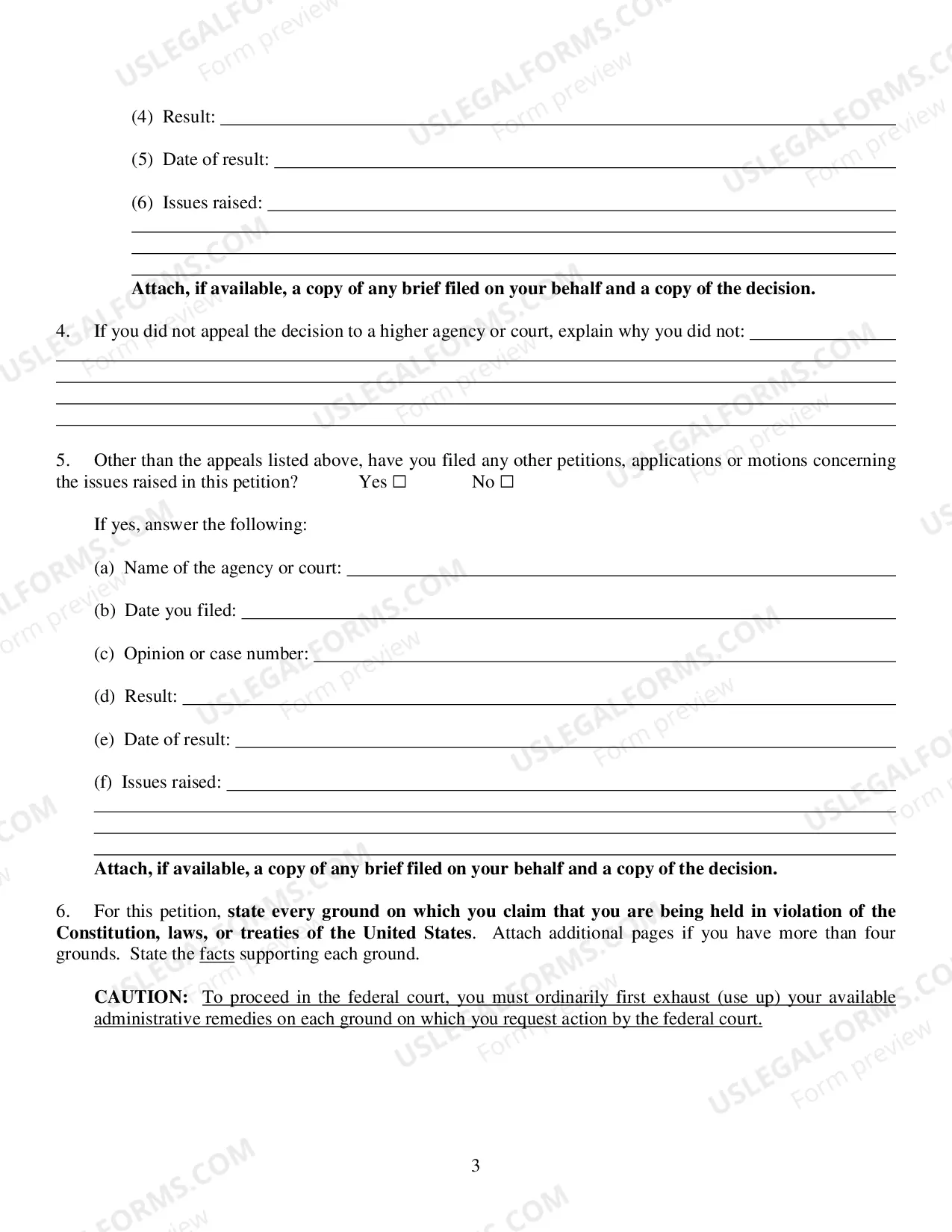 Preview Prisoner Form - Petition for Writ of Habeas Corpus by a Person in Federal Custody Pursuant to 28 U.S.C. 2241