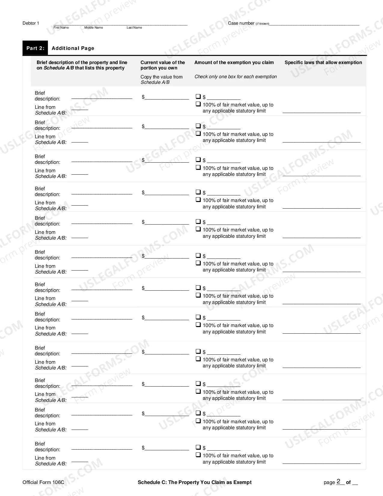 Preview Schedule C: The Property You Claim as Exempt (individuals)