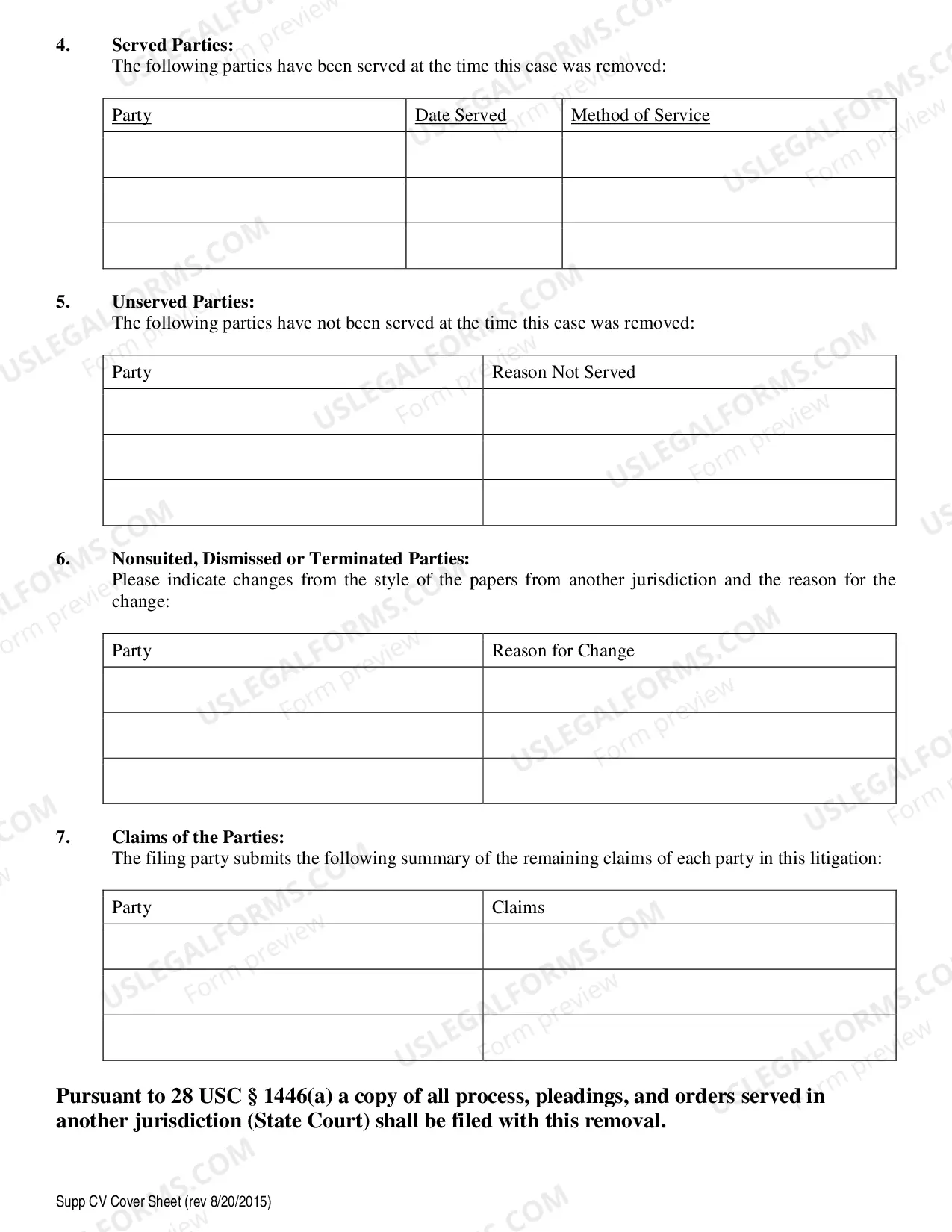 Preview Supplemental Civil Cover Sheet